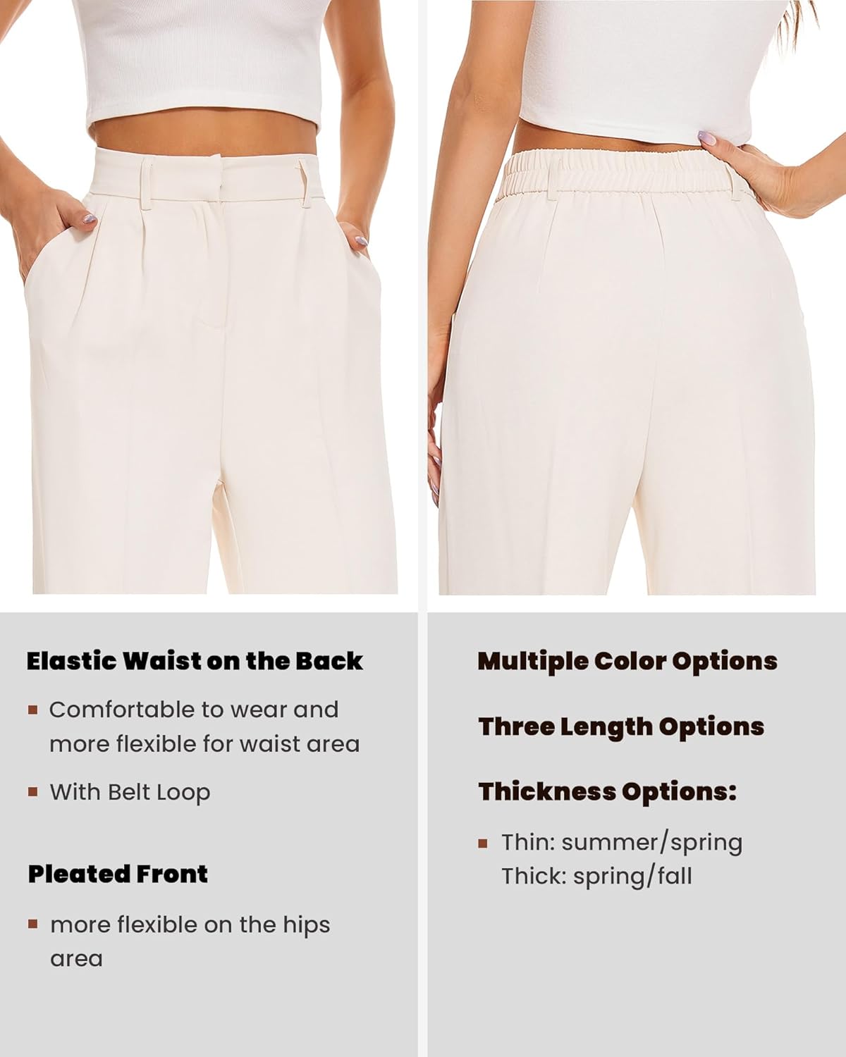 Women Suit Pants Wide Leg Pants High Elastic Waisted in The Back Business Work Trousers Long Straight