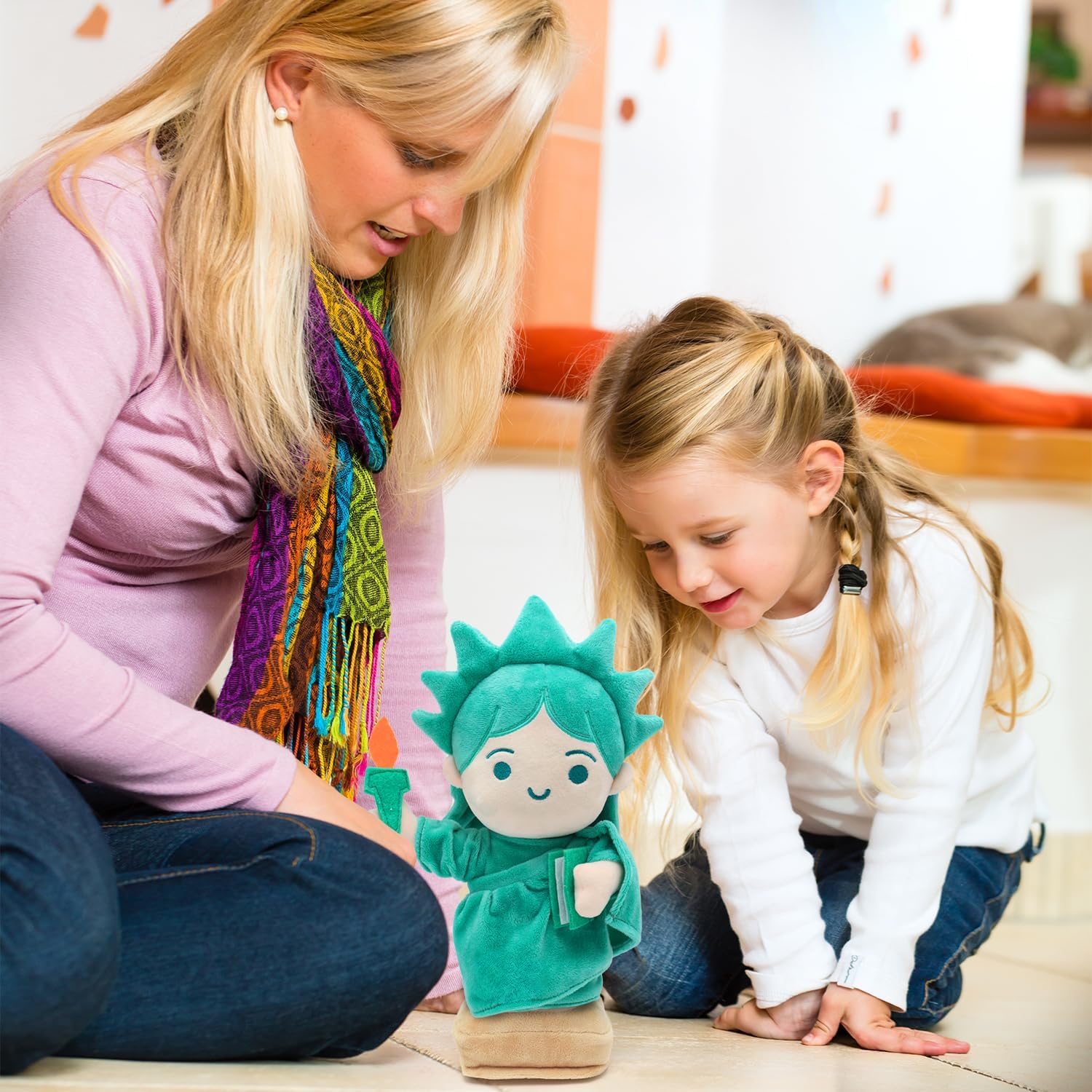 Statue of Liberty Plush Doll Toy 13" Lady Liberty Figurine Plushie Stuffed Animal for Kids (Green with Small Eyes)