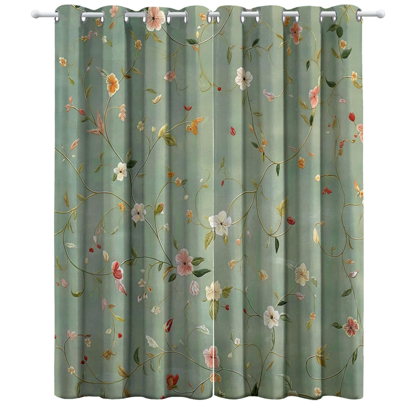 Vorhänge Gardinen Verdunkelung Blickdicht mit Ösen für Schlafzimmer H215 x B110 cm (2er Pack) Popular Elegante Und Zarte Blüten Bedruckte Vorhänge Vorhang für Wohnzimmer Schlafzimmer Dekor Hellgrün