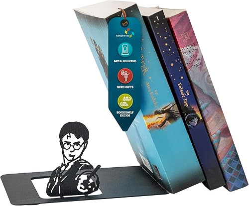 Miniatura 7 de Renovatio Sujetalibros de metal negro Linda, única, decoración geek para el hogar, la oficina y la habitación de los niños Sujetalibros