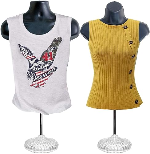 Miniatura 9 de Juego de maniquí negro con espalda hueca masculina y femenina con soportes con poste de metal, tamaños S-M