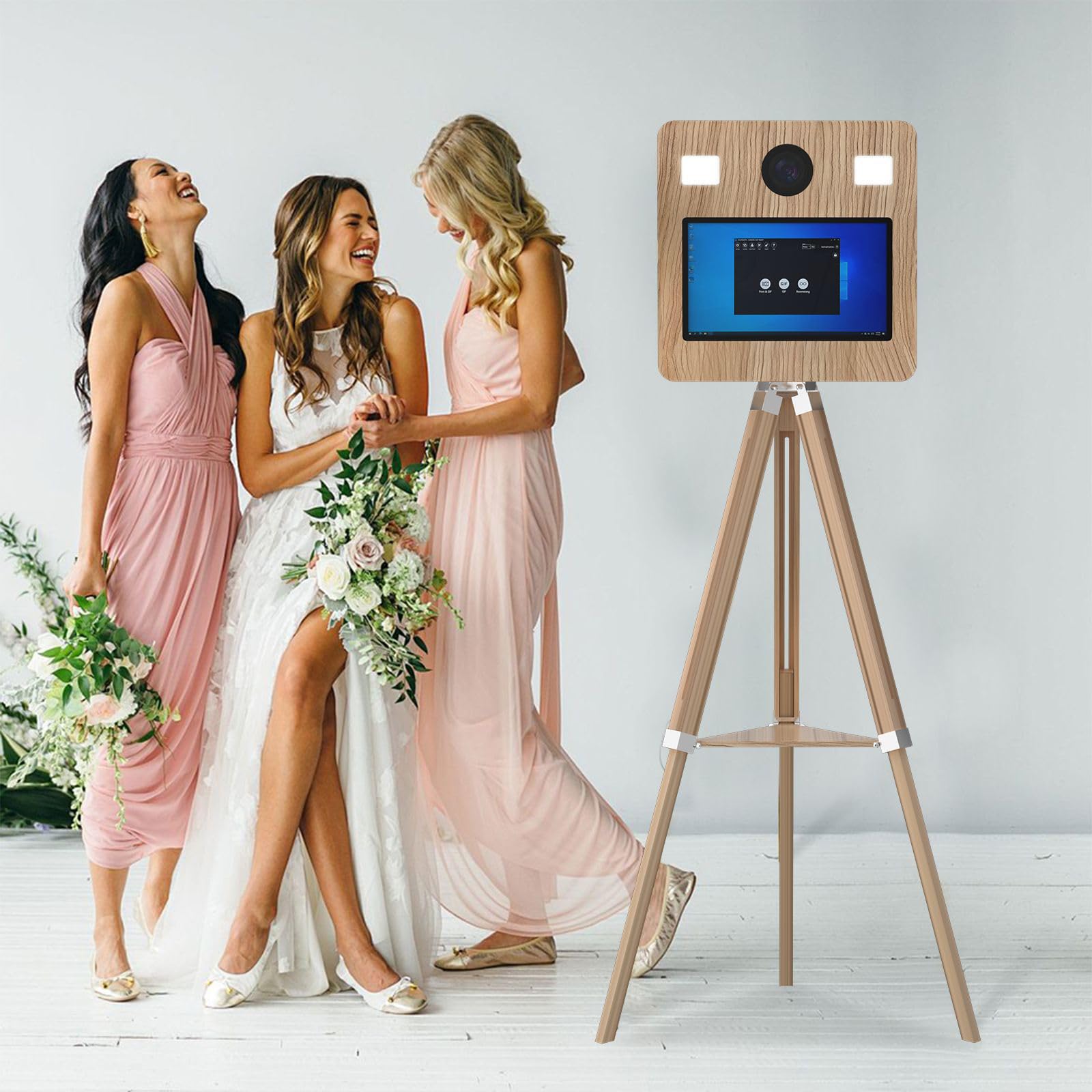 Macchina per cabina fotografica, specchio APP da 15,6 pollici con luce di riempimento, modalità di scatto multiple, supporta la stampa fotografica e la condivisione istantanea, sfondo fotografico