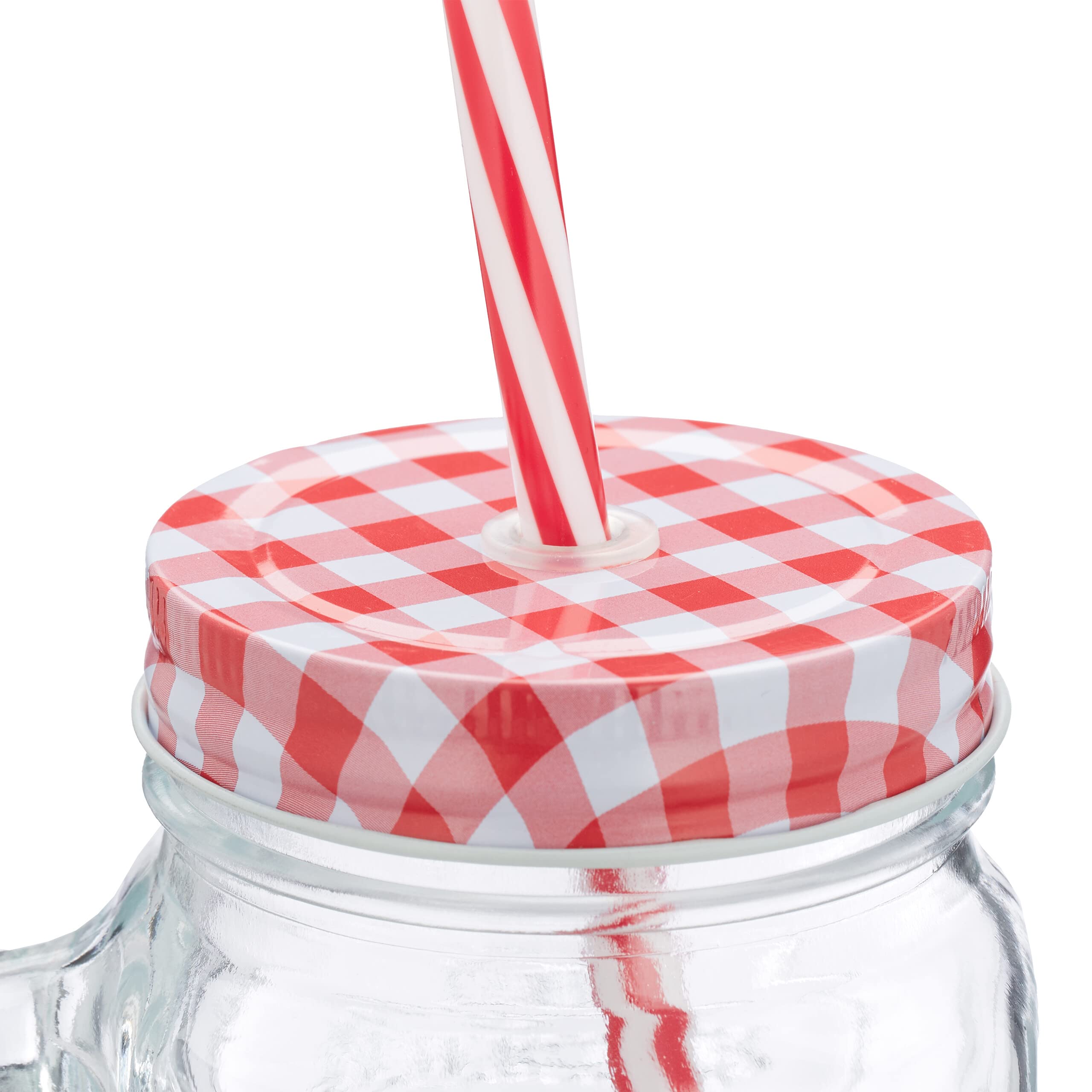 Relaxdays Trinkgläser mit Deckel und Strohhalm, 10er Set Limonadengläser, 500 ml, Retro Sommergläser mit Henkel, bunt (Packung mit 3)