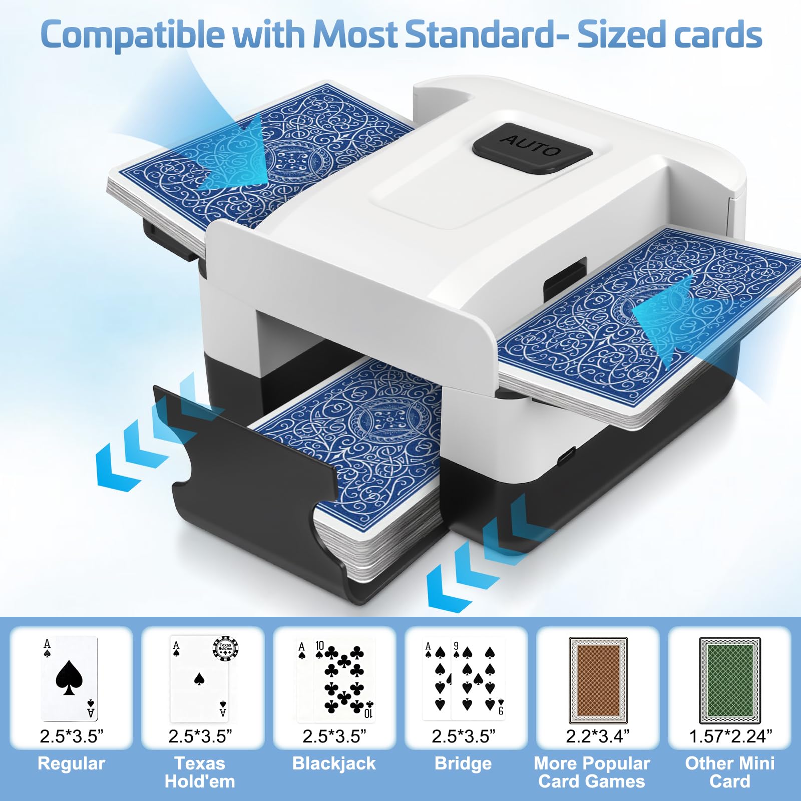 Card Shuffler Automatico Ricaricabile – Mescola Carte Da Poker, UNO, Phase 10, Batteria 2000 MAh, USB-C, Doppia Modalità - 5