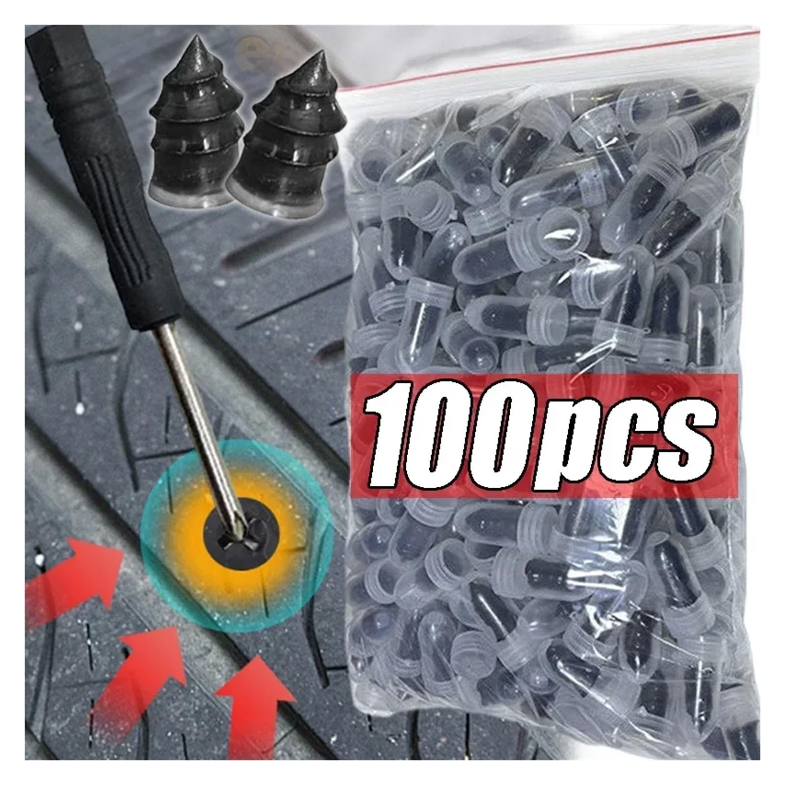 Juego de reparación de neumáticos de vacío 500/10 piezas, con pegamento y clavos de película de goma para pinchazos de neumáticos de coche, camión, motocicleta, scooter, kit de reparación