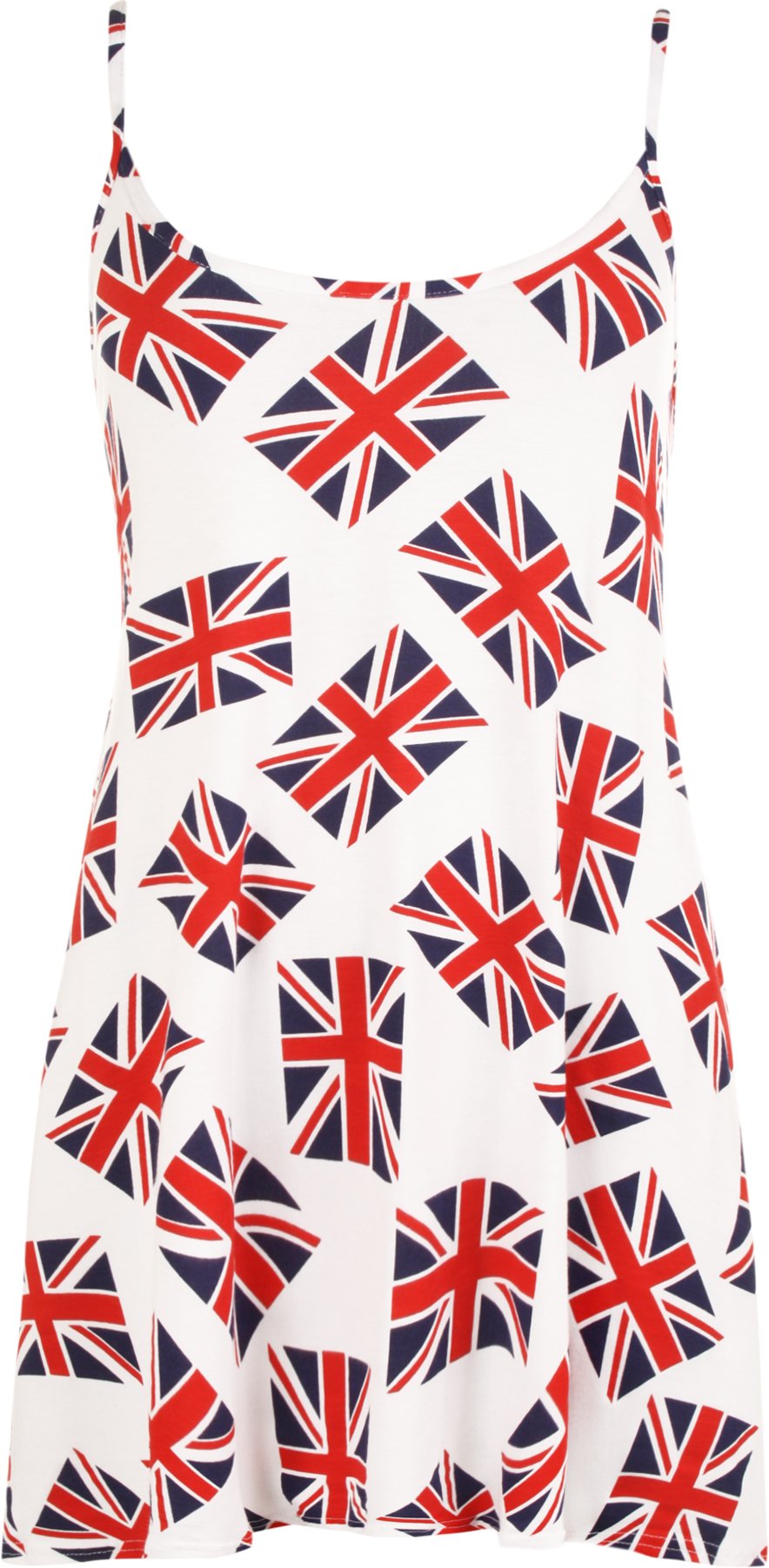WearAllWomen's Union Jack Flag Print Strappy Swing Flared Top Vest 12-30