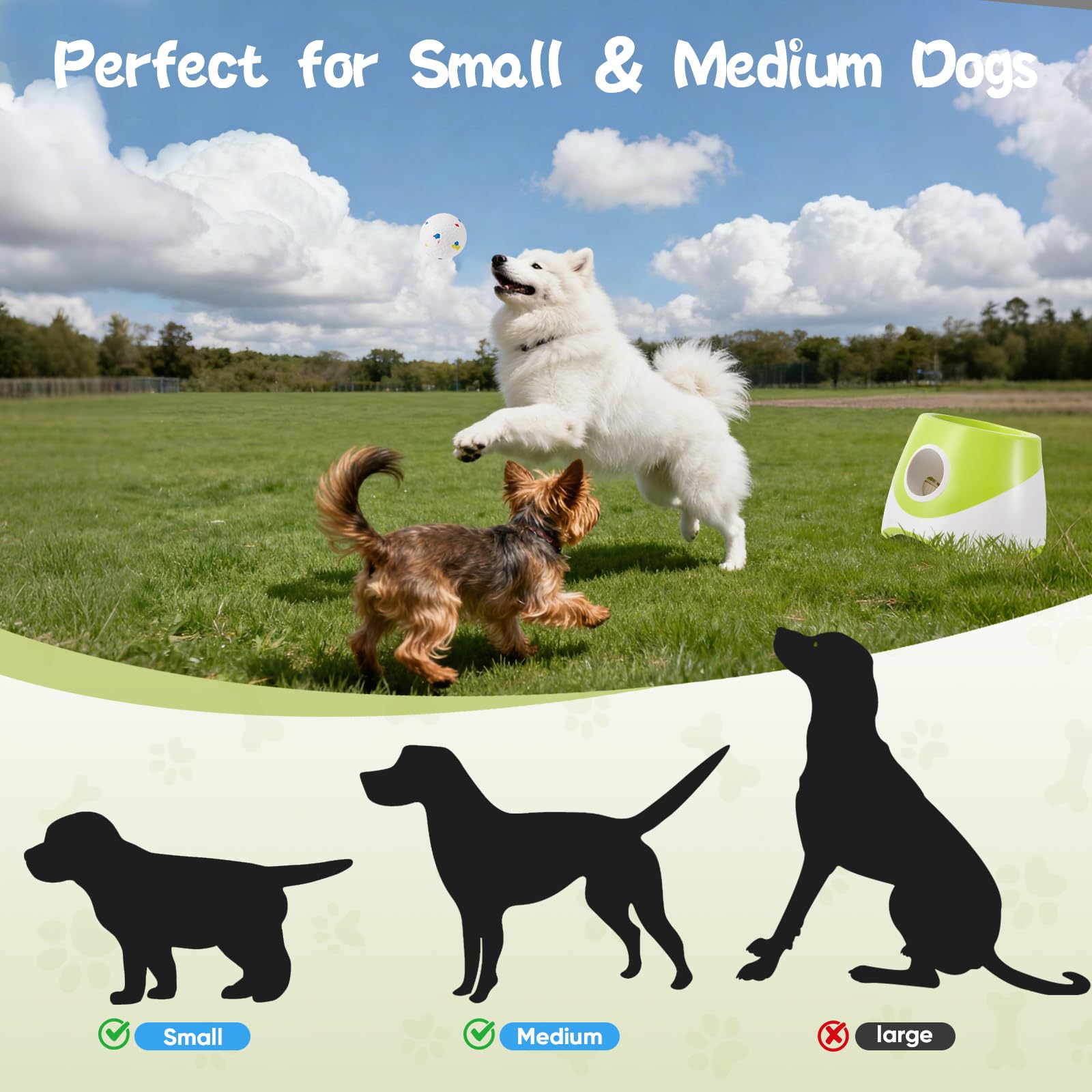 Dispara pelotas para perros, lanza bolas para perros automática, bola interactiva con 6 mini de tenis, lanzador de pelotas de tenis, distancias ajustables 3/6/9 m para pequeñas y medianas