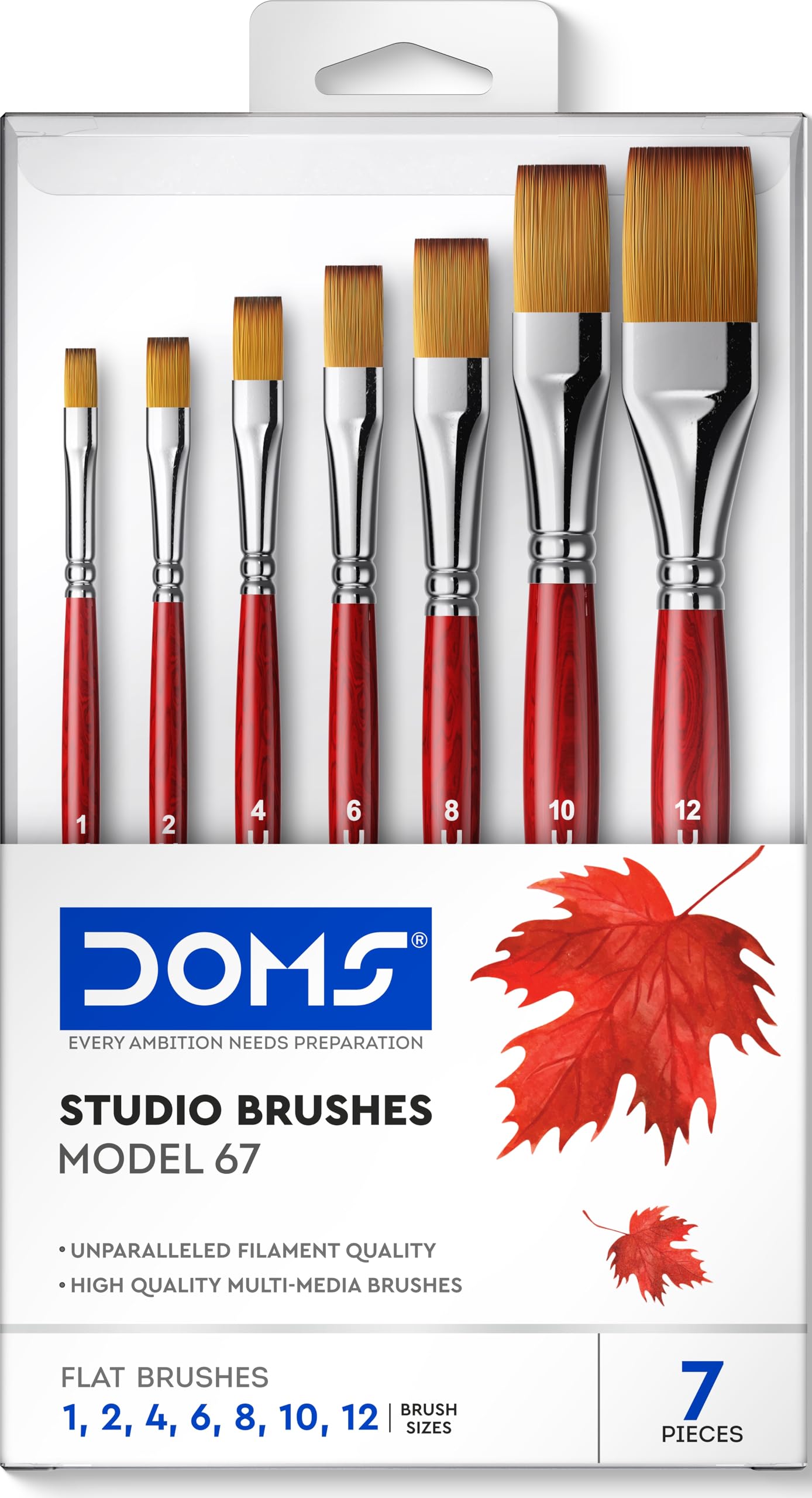 DOMS Studio Brushes Set of 7 Flat Brushes(No. 1,2,4,6,8,10,12) Model 67- Unparalled Filament Multimedia Brushes for Artists & Professionals-image-0