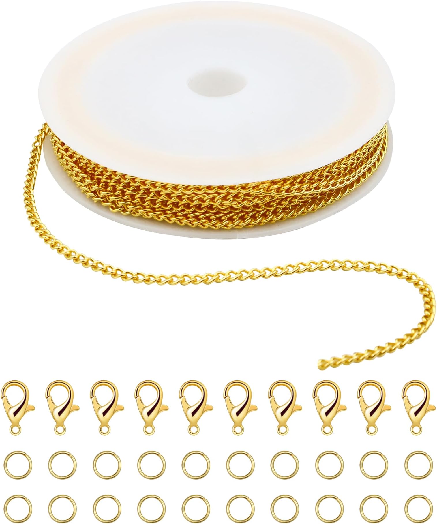 YETOOME16.4 Feet Gold Stainless Steel Jewelry Chain Links with 20 Lobster Clasps and 50 Jump Rings for Necklace Bracelet Jewelry Making DIY Crafting (2 mm)