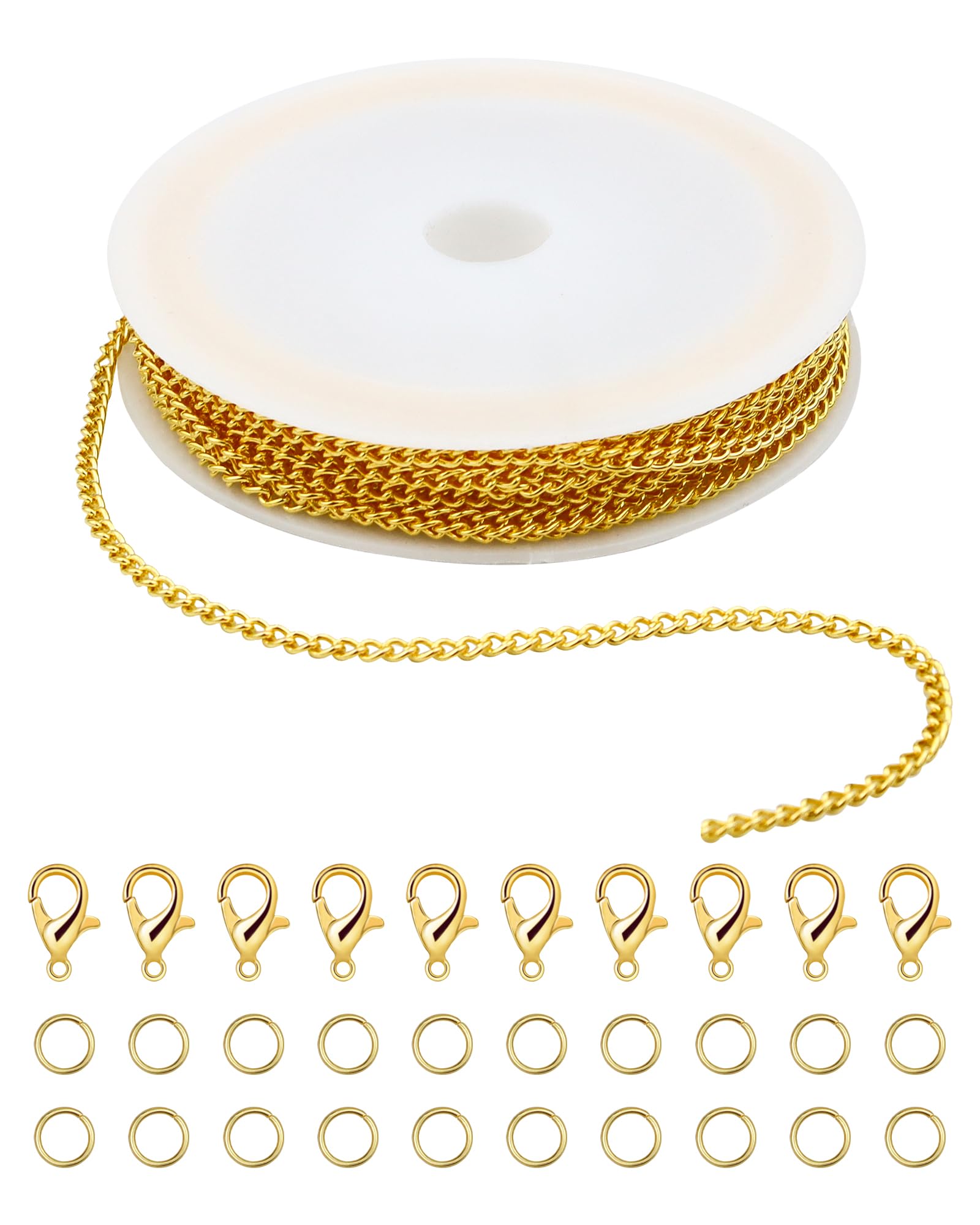 YETOOME16.4 Feet Gold Stainless Steel Jewelry Chain Links with 20 Lobster Clasps and 50 Jump Rings for Necklace Bracelet Jewelry Making DIY Crafting (2 mm)