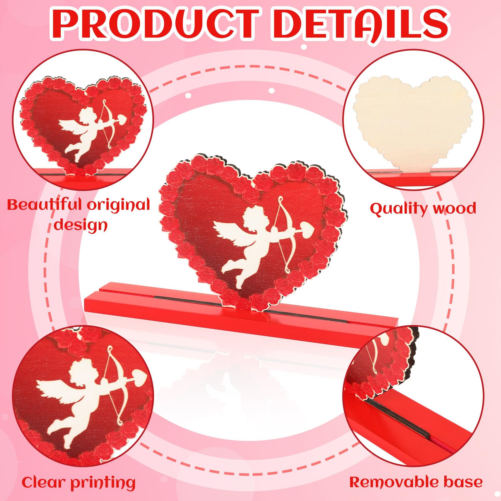 Jansun Paquete de 6 letreros de mesa de madera para el día de San Valentín, centros de mesa de San Valentín, decoración en forma de corazón para fiesta de San Valentín, decoración de mesa de