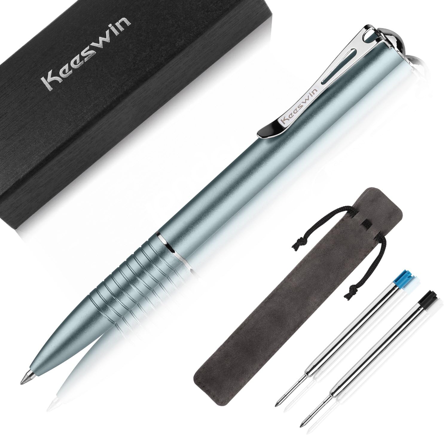 pens, Smooth Gel Ink Metal Twist Roller Ball 0.5mm Black Pen Set(0.7mm Black & Blue Pen Refills), Fine Point Grey