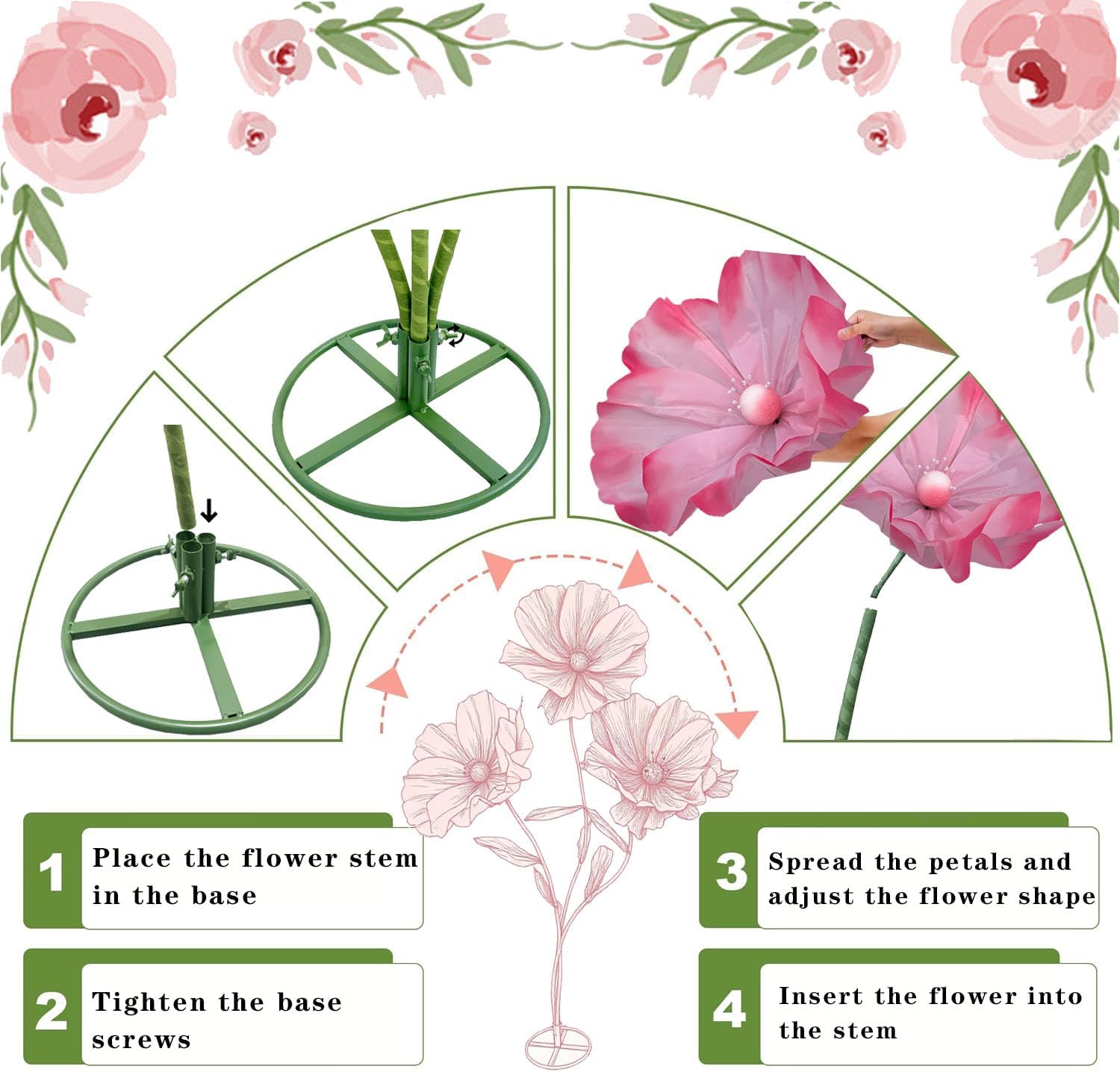 5.9 Ft Giant Flowers for Decoration, Large Paper Artificial Flowers, Standing Huge Handcrafted Flowers for Wedding, Hotel, Office, Photography Props, Art Gallery, Shop Window Display(Pink Series) - Image 4