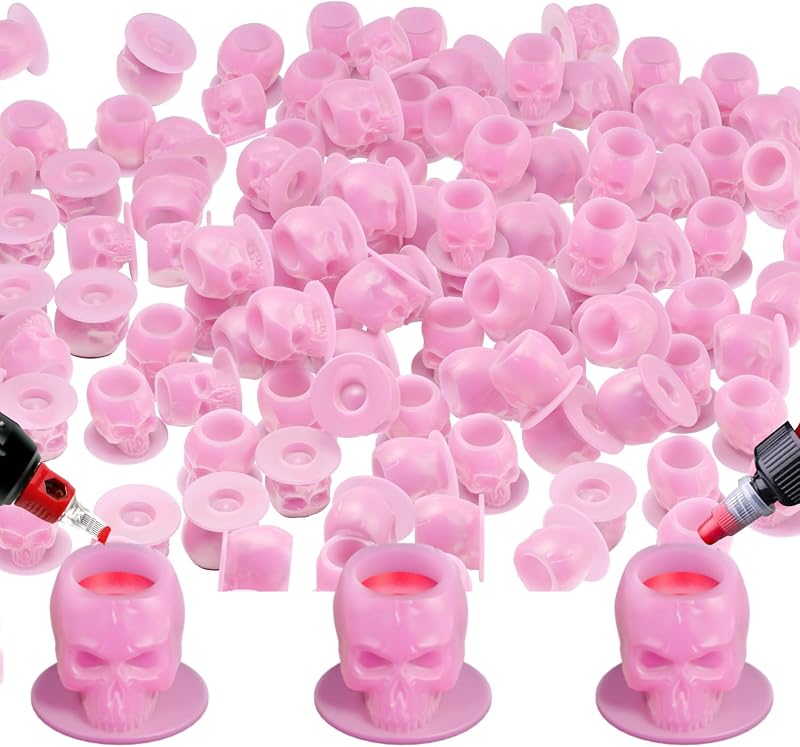 Copos para tinta de tatuagem OZER em silicone rosa com base estável, 200 unidades