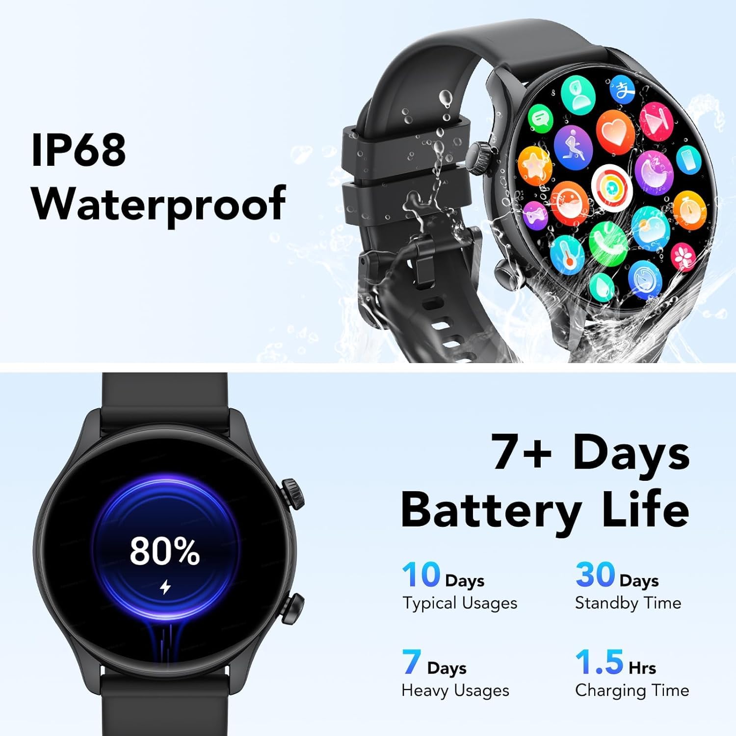 Reloj Inteligente Hombre Mujer, 1.39" Display Smartwatch con Llamadas, Smart Watch Monitor de Sueño/SpO2, Podómetro, 120+ Modos Deportivos, IP68 Impermeable Reloj Deportivo para Android iOS