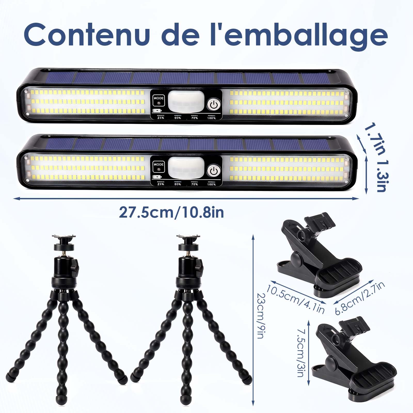 SHANNA Luminaire Exterieur Solaire, Lumiere Solaire Exterieur Pieuvre, Lampe Solaire Avec Capteur De Mouvement, Alimentation Usb Et Solaire, 700lm Pour Terrasse, ClôTure, Jardin, 2Pack