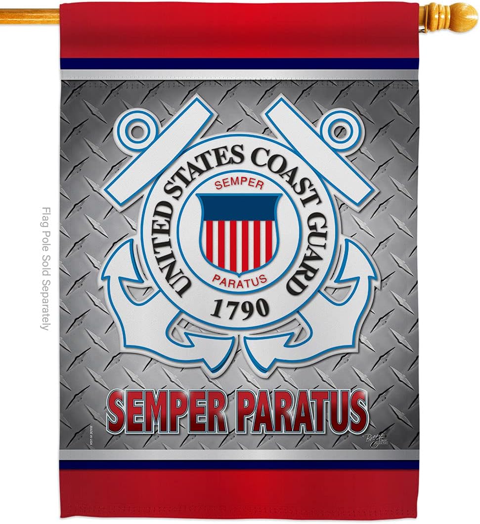 Coast Guard Semper Paratus US House Flag Armed Forces USCG United State American Military Veteran Retire Official Small Decorative Gift Yard Banner Double-Sided Made In USA 28 X 40
