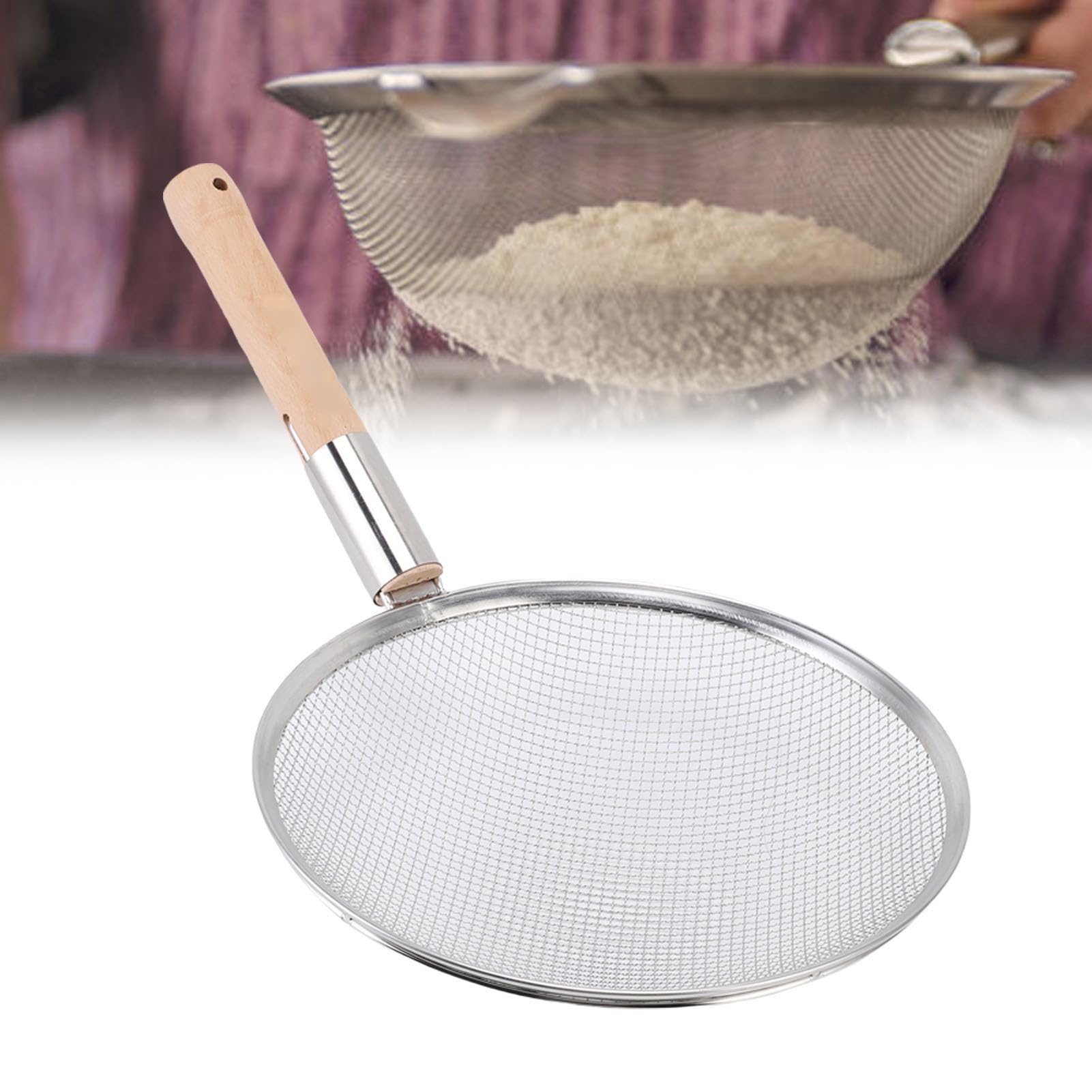 Feinmaschiger Schaumlöffel, 201-Edelstahlsieb mit Ergonomischem Holzgriff, Feinmaschiges Lebensmittelsieb, Ideal Zum Kochen in der Küche, Zum Filtern von Öl, Reis, Nudeln, Nudeln und (30cm)