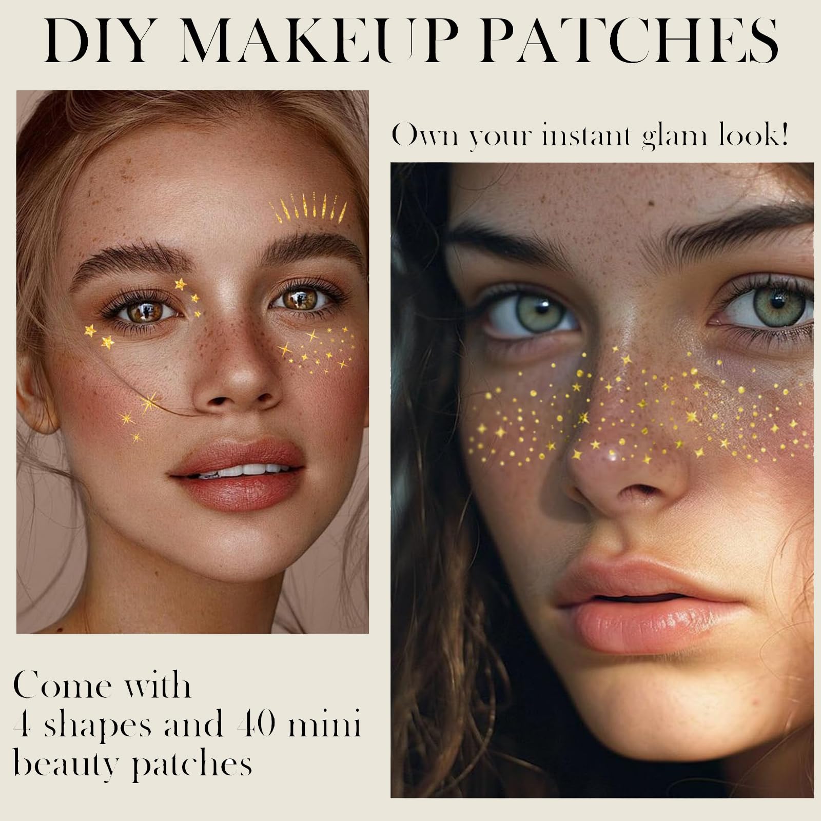 TELAIN Glitter Freckles Face Tattoo, 20 Golden Waterproof Glitter Stickers, Long Lasting for Halloween Carnival And Parties - Image 4