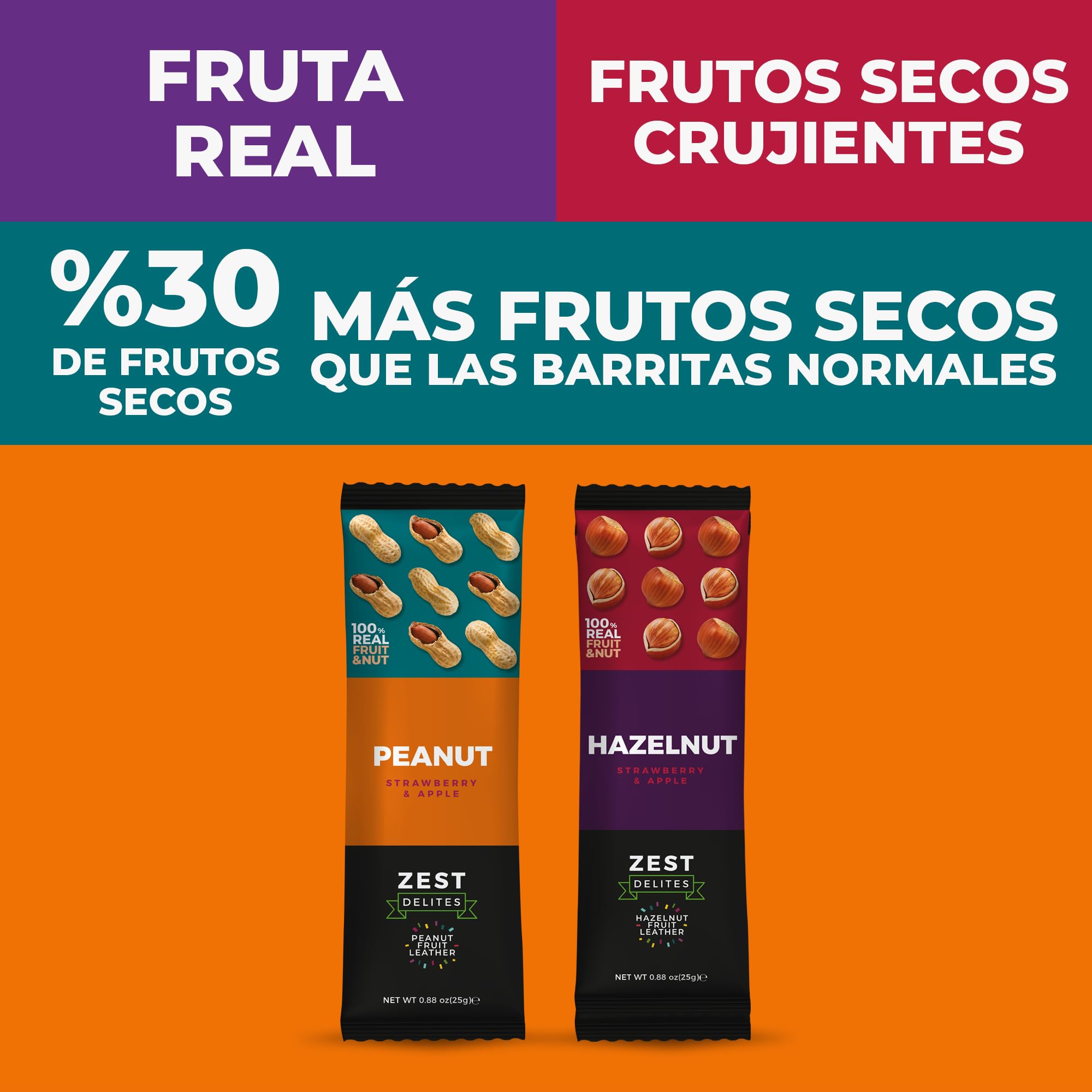 Zest Delites Rollitos de Fruta, Con Frutos Secos, Snacks de cuero de Fruta y Nueces, Fruta Deshidratada, Vegano, Sin Gluten, Aperitivos Saludables, Paquete Variado 25 g x 28