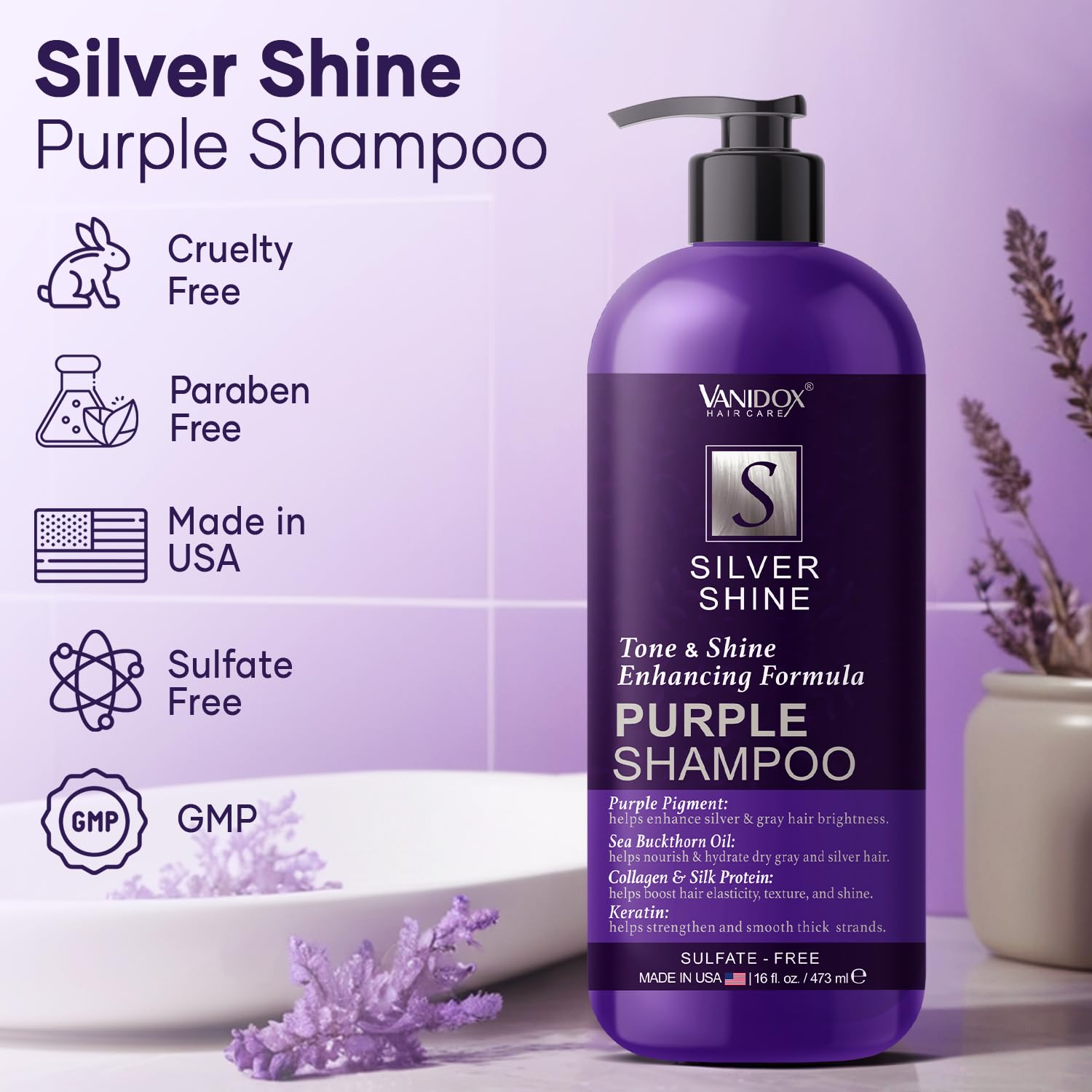 Brass Toning Purple Shampoo for Grey and Silver Hair, Infused with Purple Pigment, Sulfate Free Shampoo for Gray and Silver Hair (16 fl oz) - Image 2