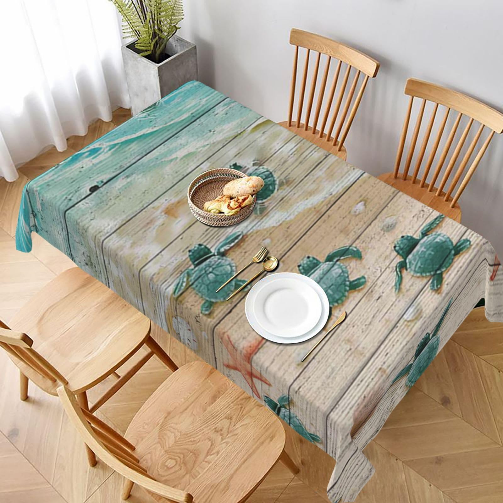 BNVSADC Sea Turtle Printed Rectangle Tablecloth 228x152 CM, Water Resistant Polyester Table Cloth Decorative Fabric Table Covers for Kitchen Dining Table Parties Camping