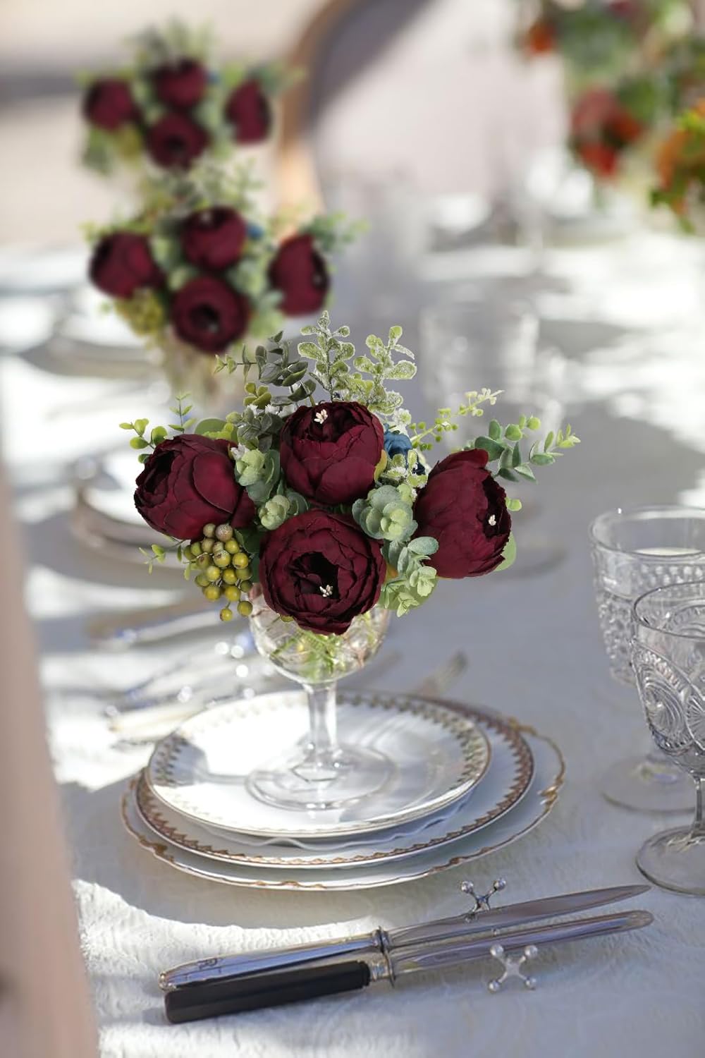 16pcs Dark Red Peonies Artificial Flowers 3.5'' Big Fake Peonies Silk Flowers Bulk Faux Vintage with Stems for Wedding Bridal Centerpieces Table Decor Floral Arrangements (Burgundy) - Image 7