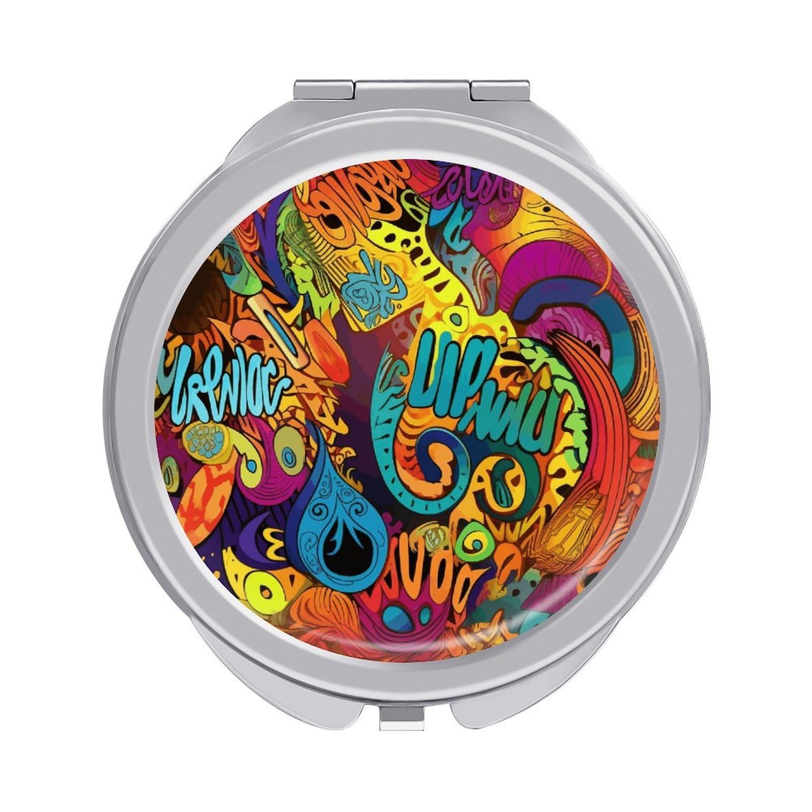 JTREHY Colorful Pattern Makeup Mirror Silver Mirror Surface Folding Makeups Mirrors Lightweight Durable Looking Glass for Suitable Traveling Handbag and Purses