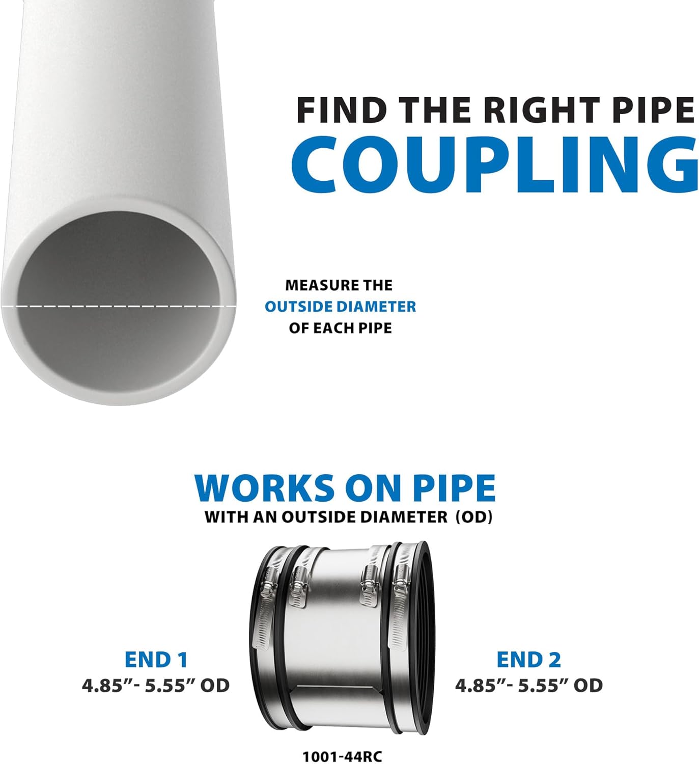 Fernco 1001-44RC Shielded PVC Pipe Coupling for Clay to Clay Plumbing Connections