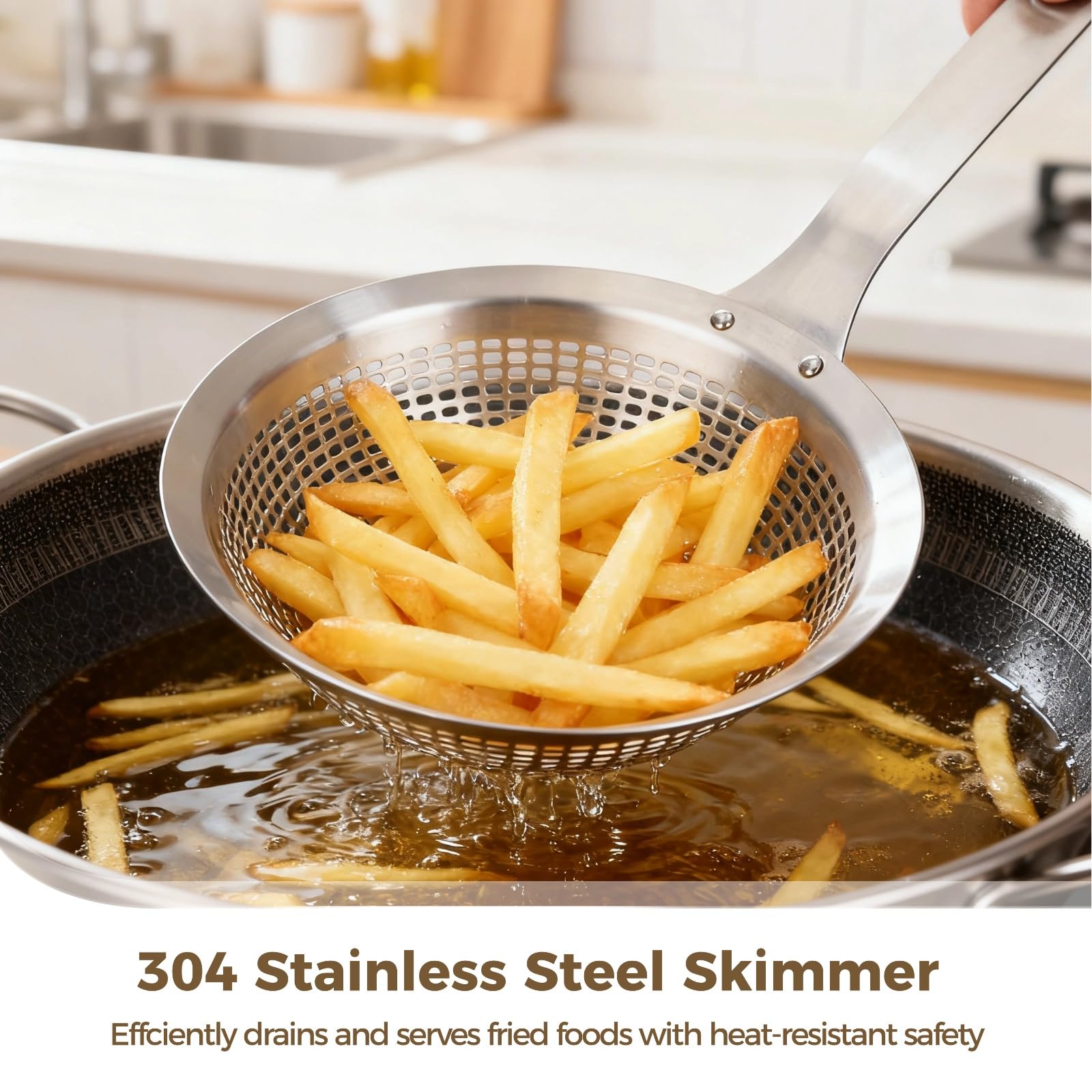 2 Stk. 304 Edelstahl Schaumlöffel-Set, 5,51 Zoll Schöpflöffel mit großen und kleinen Löchern, langer Nylon-Griff, Sieb für Frittieren, Hot Pot und Nudeln, 36,5 x 14 x 3,9 cm