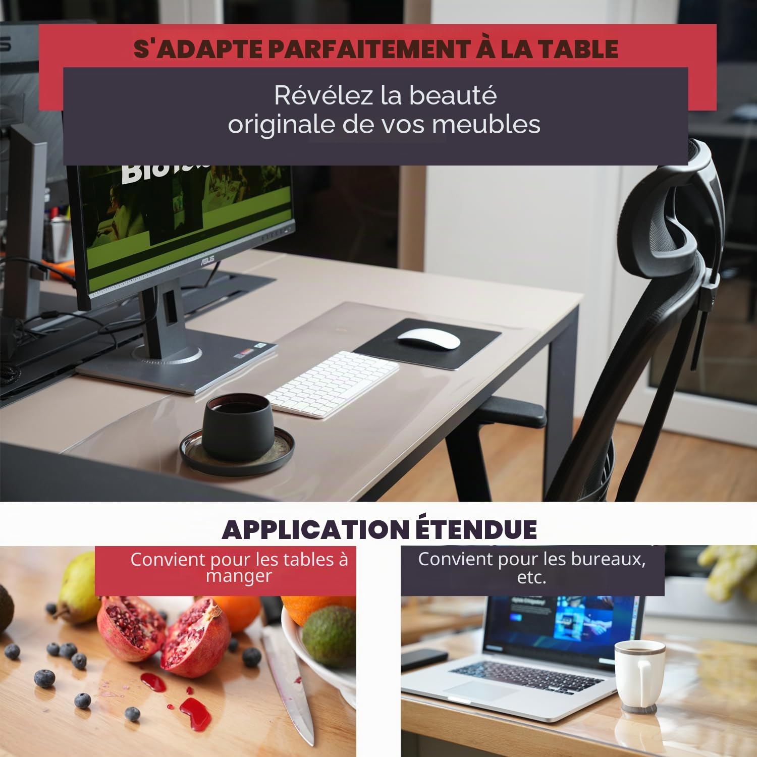 Film de table transparent sur mesure - Nappe transparente de 2 mm - Protection de table transparente - Lavable - Bord droit - 80 x 120 cm