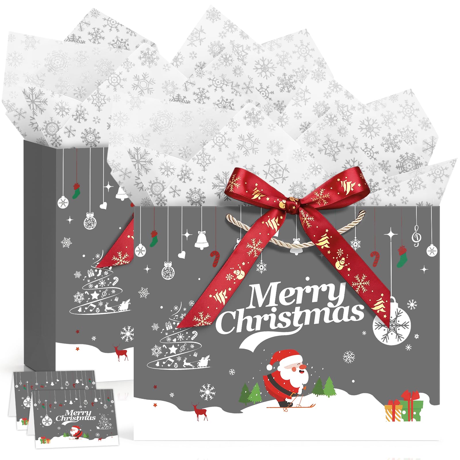 JMANNI 2Pcs Large Gray Christmas Gift Bag for Present, Chic Xmas Gift Bags โ image 1