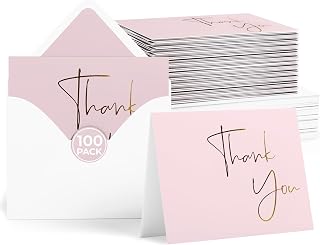 VNS Creations Gold Foil Thank You Cards With Envelopes Bulk Set & Stickers - 100 Pack 4x6 Blank Thank You Notes Box Set - Large Note Card Small Business, Wedding, Baby Shower & Bridal Shower - Lilac
