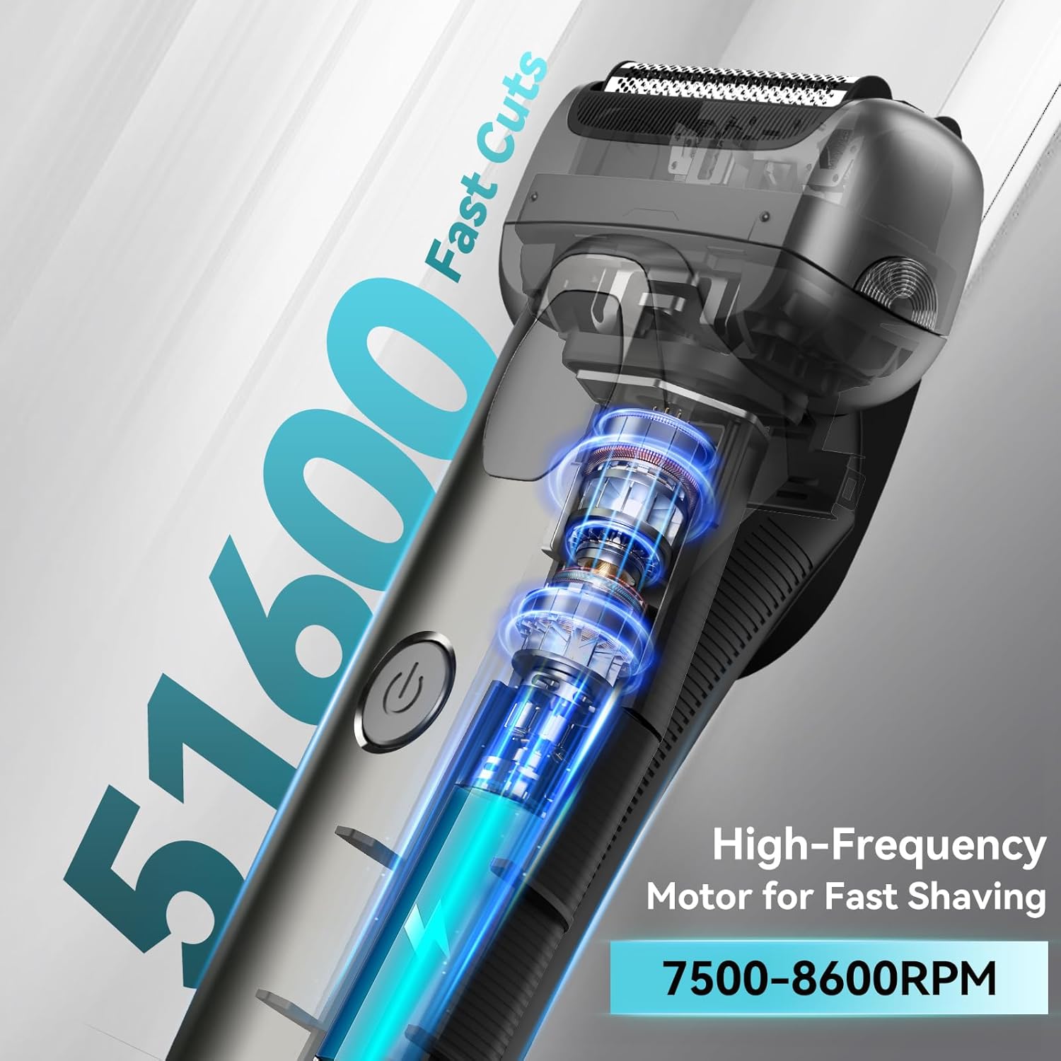 Internal view of KENSEN FK-609 Electric Shaver motor, highlighting 7500-8600 RPM