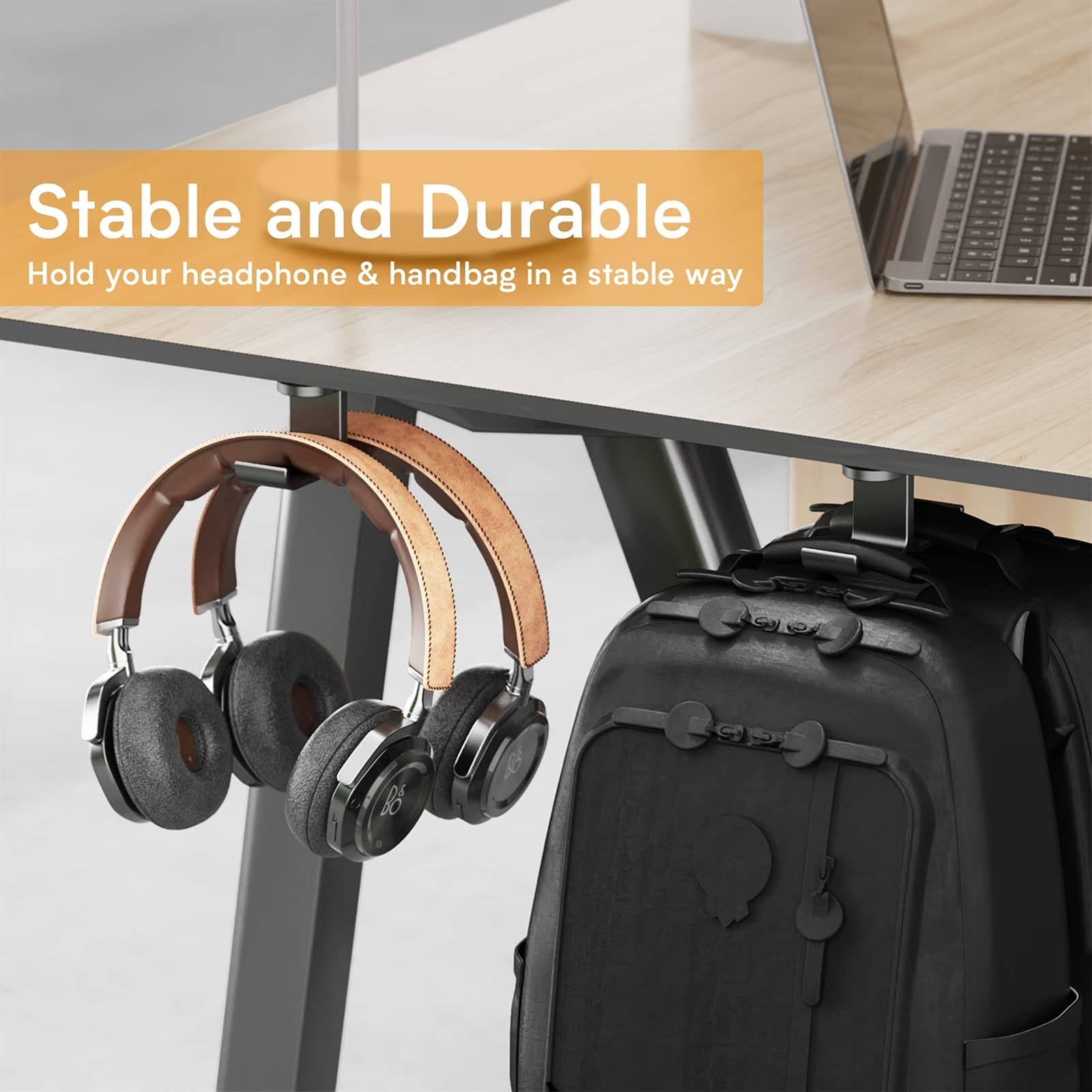 Gancio per cuffie, Gancio for cuffie Stand sotto la scrivania Gancio Rotazione a 360 ° Gancio for stantuffo a sfera Adesivo adesivo in alluminio Doppio supporto for cuffie Supporto for PC Accessori fo