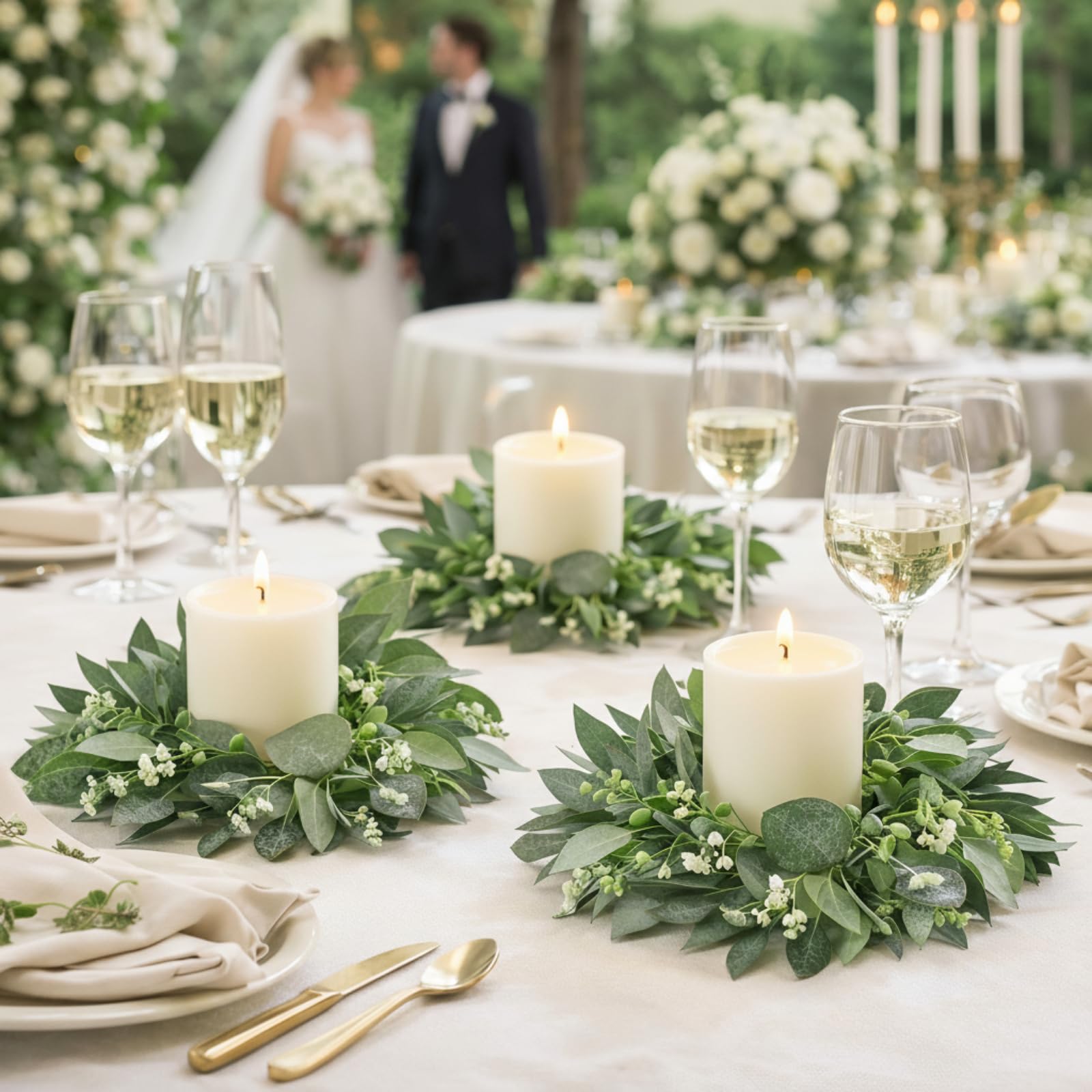 Thinkday Lot de 4 anneaux de Noël en feuilles d'eucalyptus artificielles - Petite couronne bohème pour Noël, mariage, maison, porte, décoration de table
