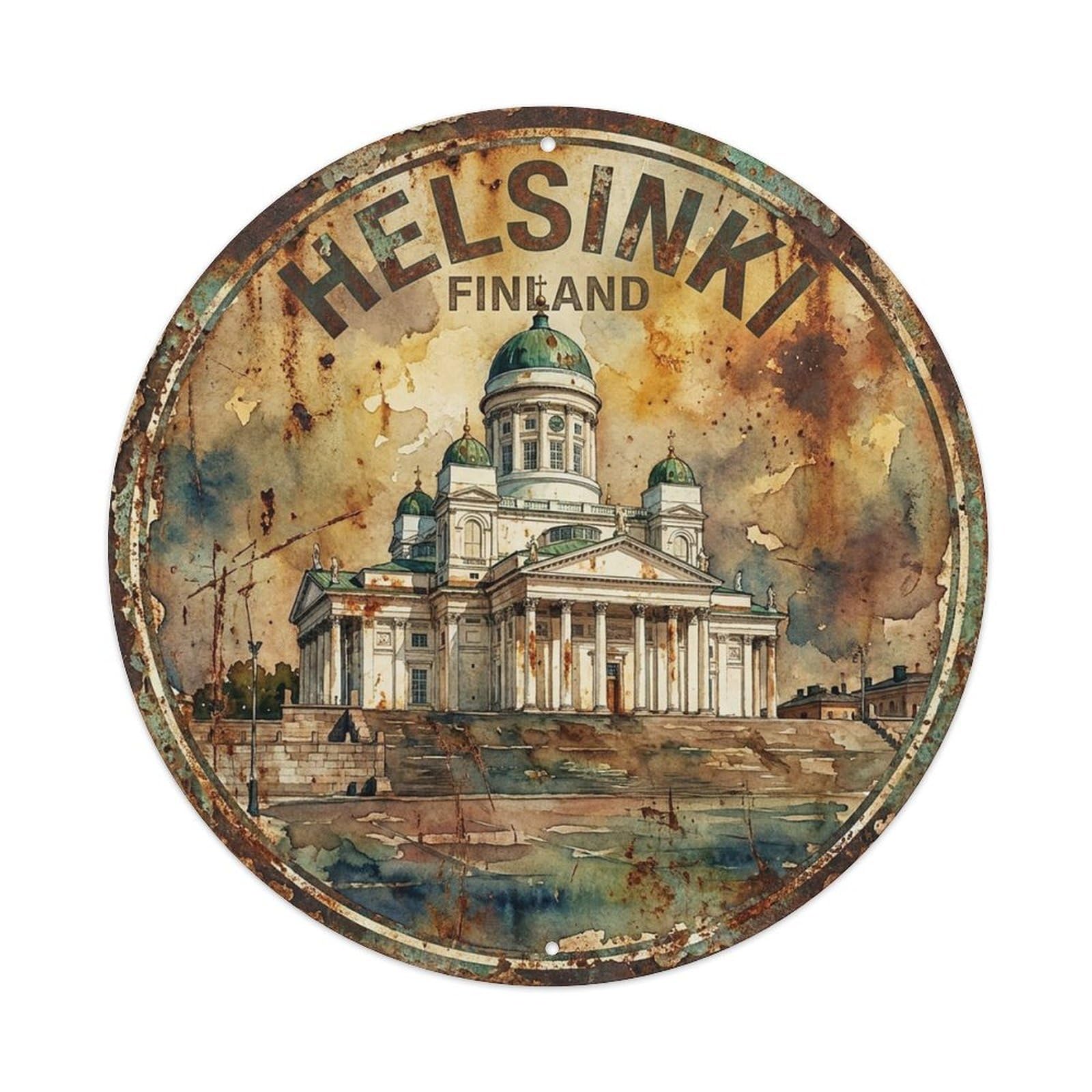 Vintage Travel Finland Helsinki Vintage Metal Tin Sign Plaque Wall Decor for Cafe, Club Bar, Office, Garden Metal Poster 8x8Inch