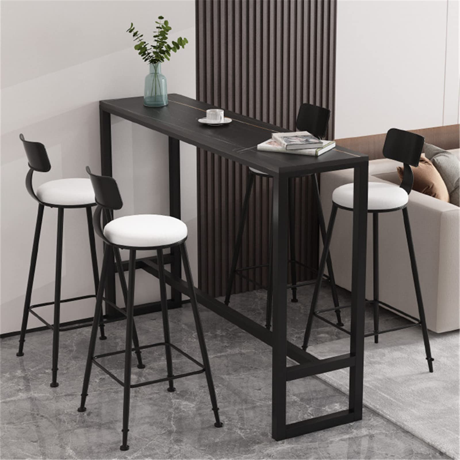 Tavolo da bar in marmo con piedini in ferro per sala da pranzo, hotel, lounge, casa, bar, tavolino alto e stretto (100 x 40 x 90 cm)