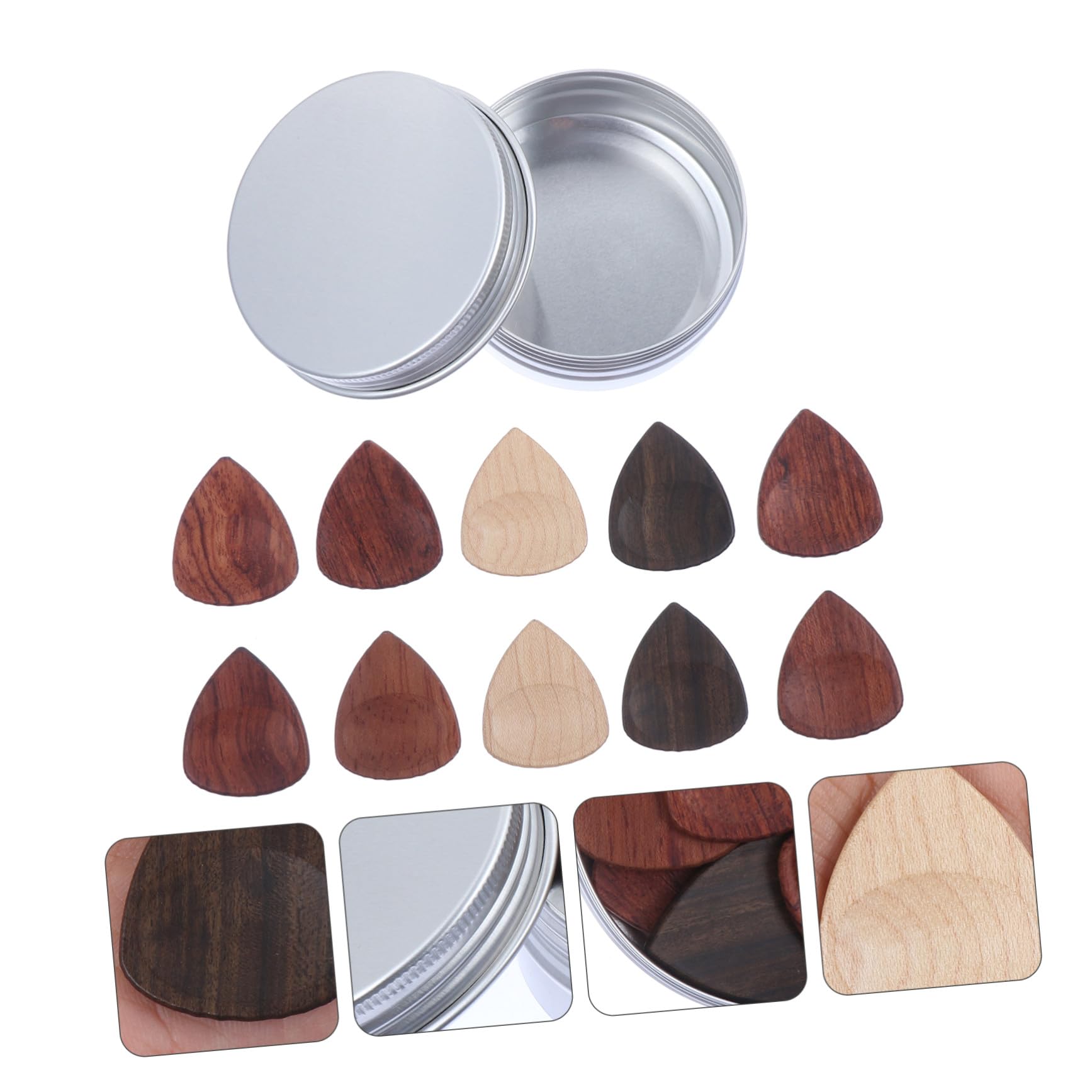 Lot de 10 Médiators en Bois avec Boîte de Rangement, Couleur Mixte, pour Guitare Électrique, Acoustique et Basse, Accessoires Pratiques pour Musiciens