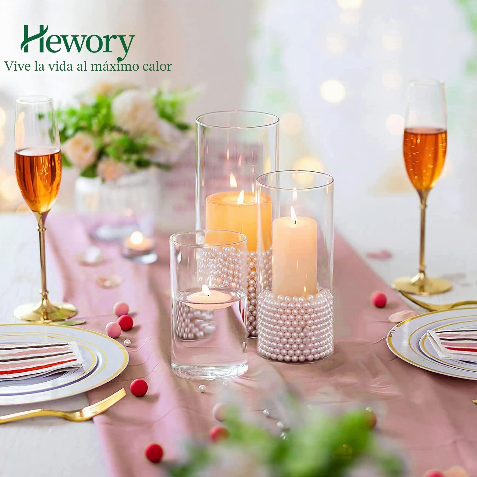 Hewory Jarrones de Cristal Cilíndricos Set de 24, Jarrón Alto de Cristal Transparente para Flores, Portavelas para Velas de Pilar Flotantes, Florero para Centro de Mesa para Decoración, 10/15/20cm
