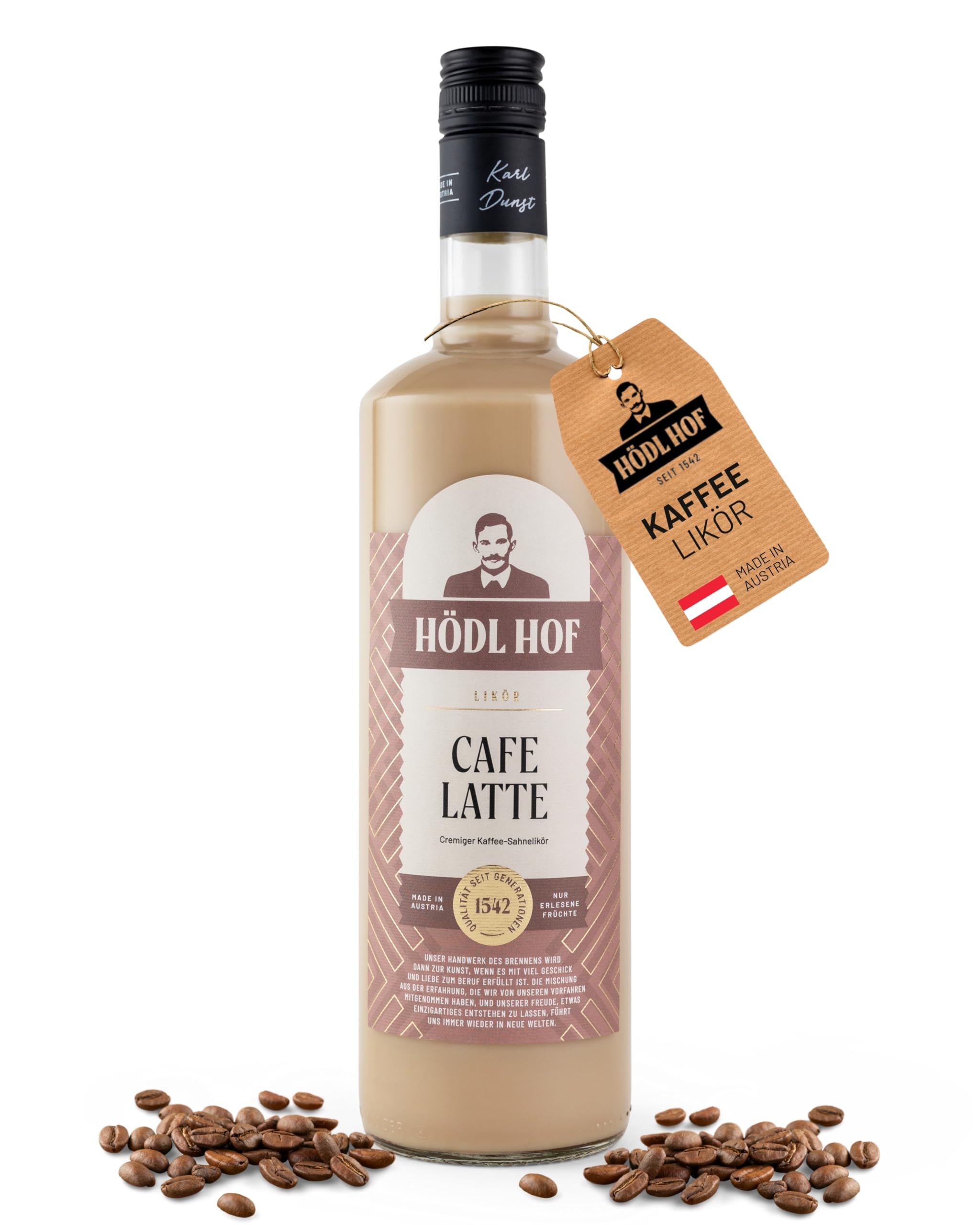 Hödl Hof Kaffee-Likör 1,0L I Cremiger Kaffeelikör mit feinem Kaffee-Aroma I Hochwertiger Sahnelikör I Cafe Latte Creme-Likör mit angenehmer Süße I I Edle Spirituose 16% vol