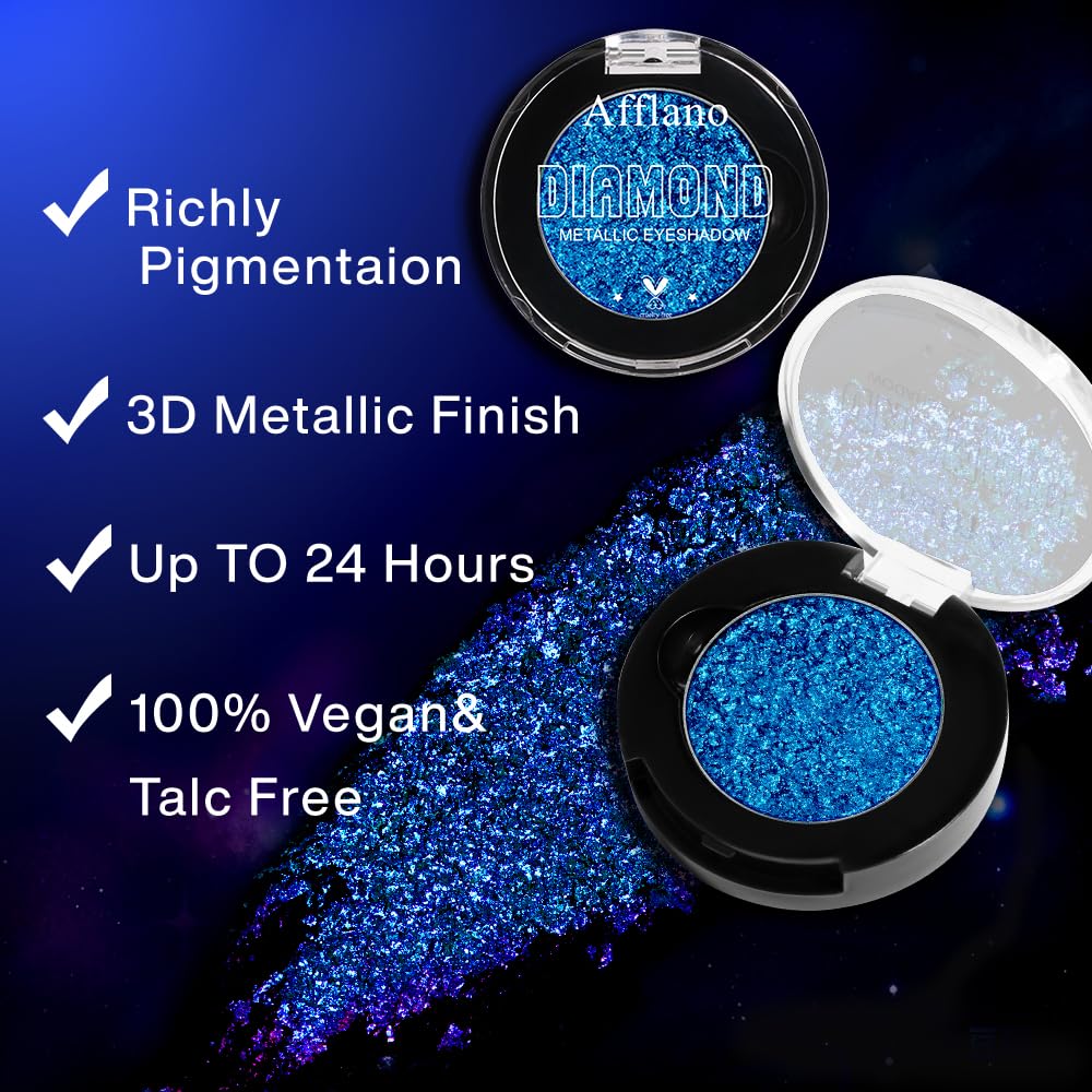Afflano Red Glitter Eyeshadow, Diamond Bright Red Eyeshadow Instant Color, Super Pigmented Single Red Metallic Eyeshadow One Swipe, Holographic Red Shimmery Eye shadow for Goth Smoky Clown Eyes Makeup: blue 30H