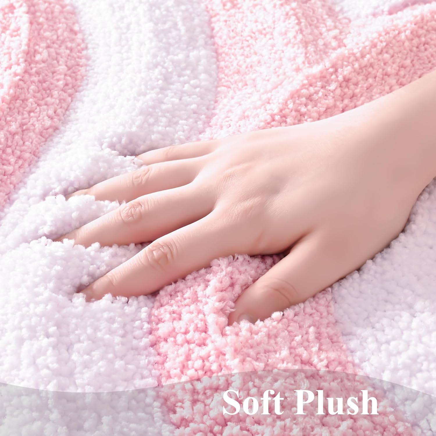 QJHOMO Pink and White Cute Bathroom Rugs Non Slip Bath Mat Modern Aesthetic Bathroom Decor, Geometric Striped Bath Rug Fluffy Floor Mats, Thick Microfiber Carpet Machine Washable (20x32 inch)