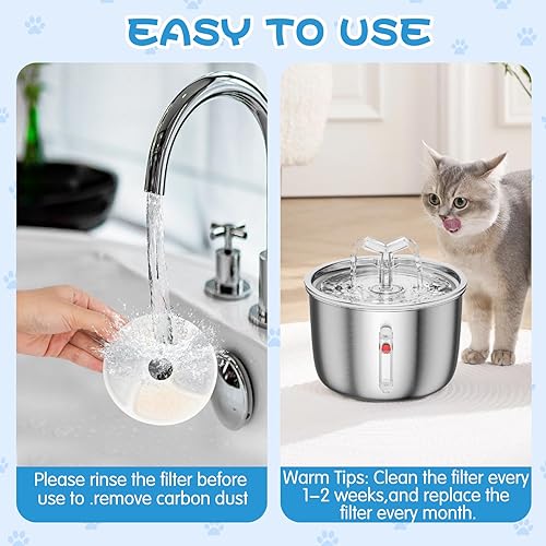 Miniatura 4 de Spofan Filtro de fuente de agua para gatos, juego de 4 filtros de repuesto para WF240 de 67 oz2 L, dispensador de agua para perros, 3 sistemas de