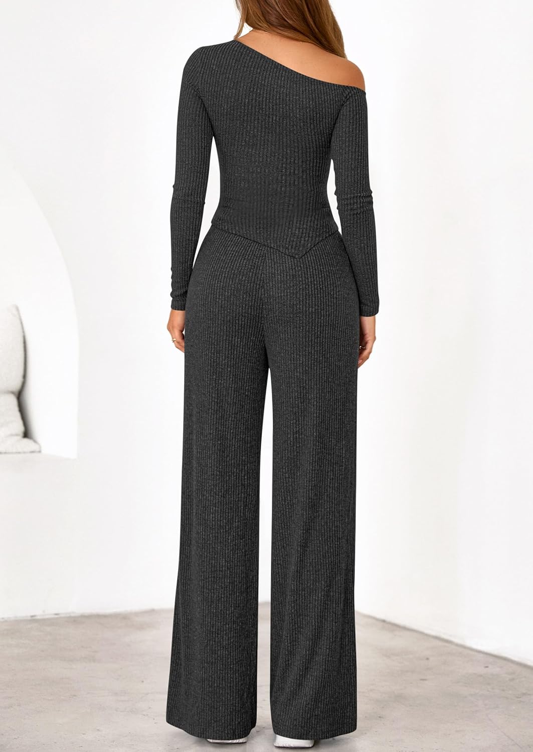 PRETTYGARDEN Fall Two Piece Sets For Women 2026 Off Shoulder Tops Long Pants Knit Matching Lounge Set Airport Travel Outfits - Image 5