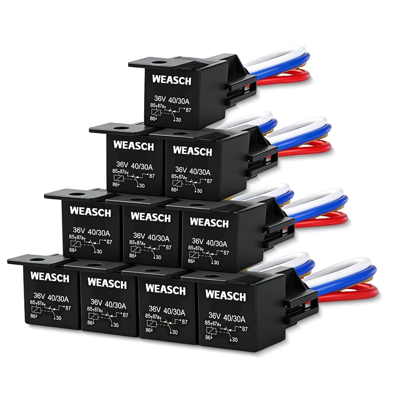 Kit de Relés Automotivos Weasch 36 V 40/30 A SPDT com Chicote 12 AWG e 5 Pinos – 10 unidades