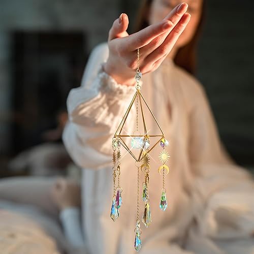 Miniatura 2 de Candelabro de cristal de cristal, diseño de campanilla de viento, colgante Aurora para ventana, interior y exterior, adorno de refracción de luz