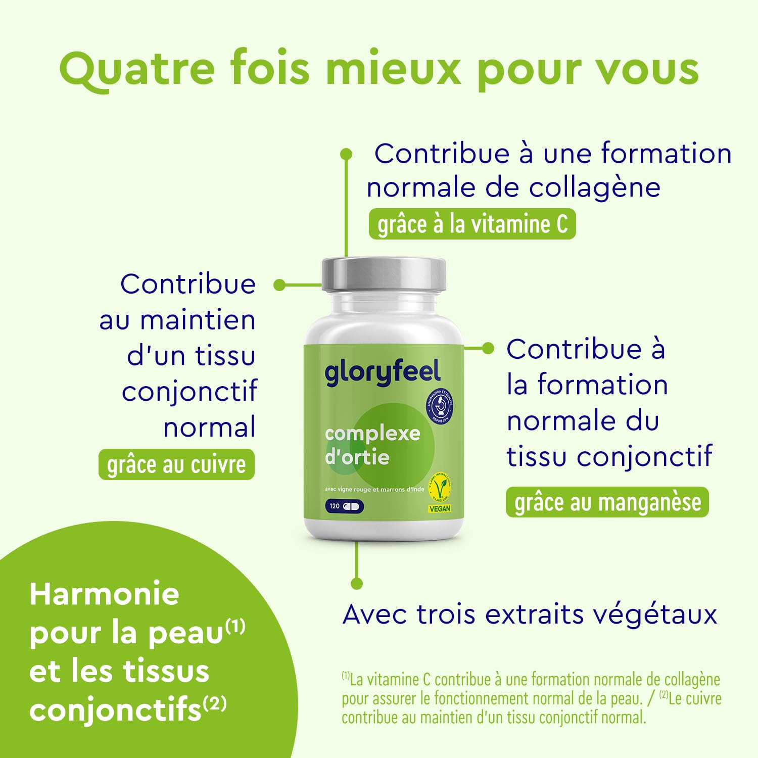 Extrait d'Ortie - Avec Extrait de Marron d'Inde + feuilles de vigne rouge - 120 Capsules - Complexe de Feuilles d'Ortie + Vitamine C, Manganèse & Cuivre - Hautement Dosé, 100% Vegan & Sans Additifs