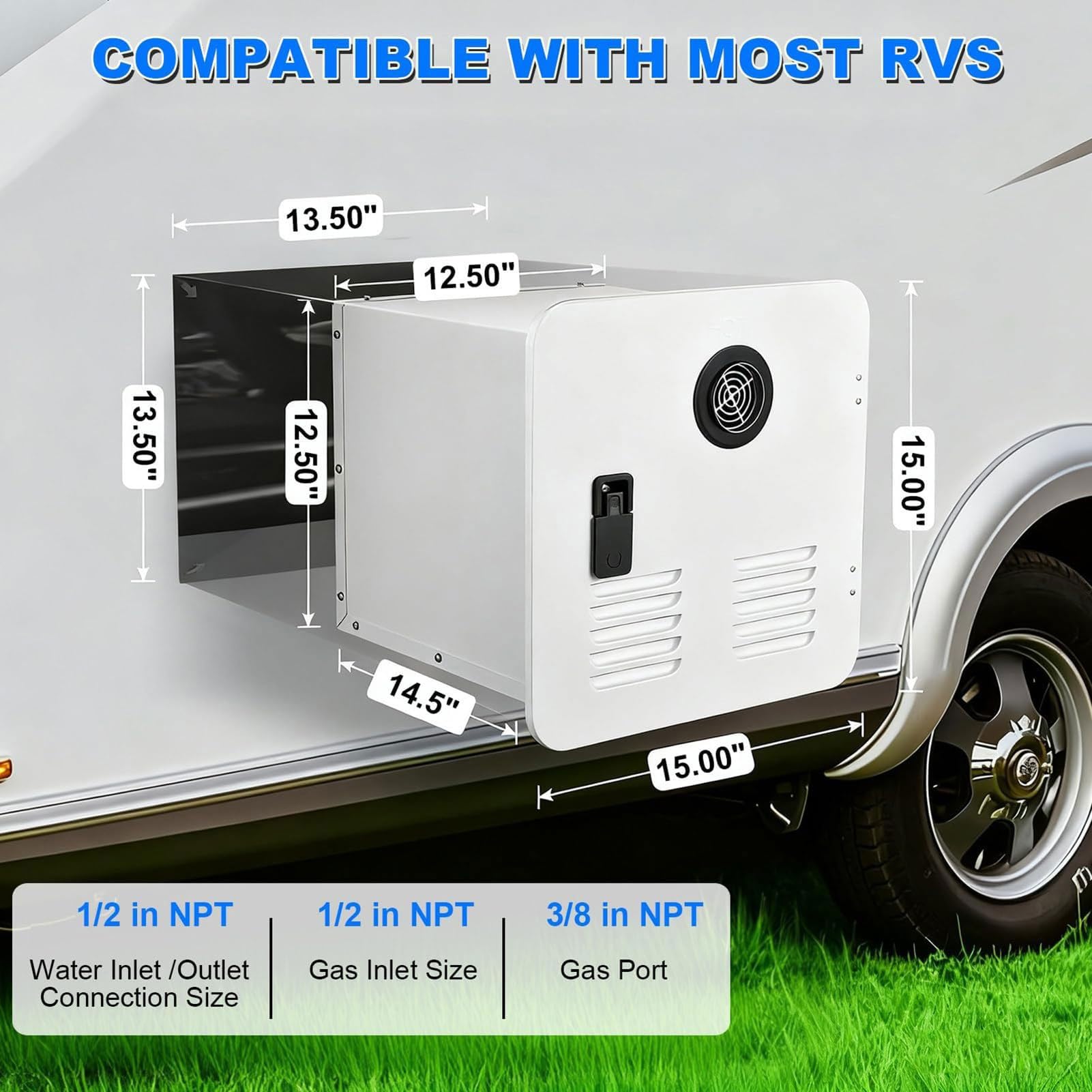 Scaldabagno Senza Serbatoio for Camper, Acqua Calda istantanea su Richiesta a Gas propano da 55.000 Btu, Porta da 15x15 Pollici, Telecomando,Alimentatore CC 12V,for Camper,roulotte da Viaggio(White)