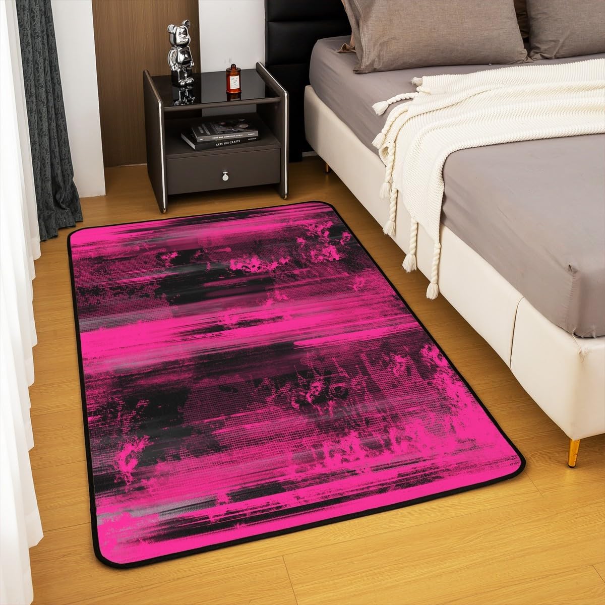 Feelyou Abstract Area Rug 3x5 for Bedroom Modern Abstract Art Living Room Rugs Soft Non-Slip Hot Pink Black Decor Carpet Luxury Indoor Floor Mat for Home, Dining Room